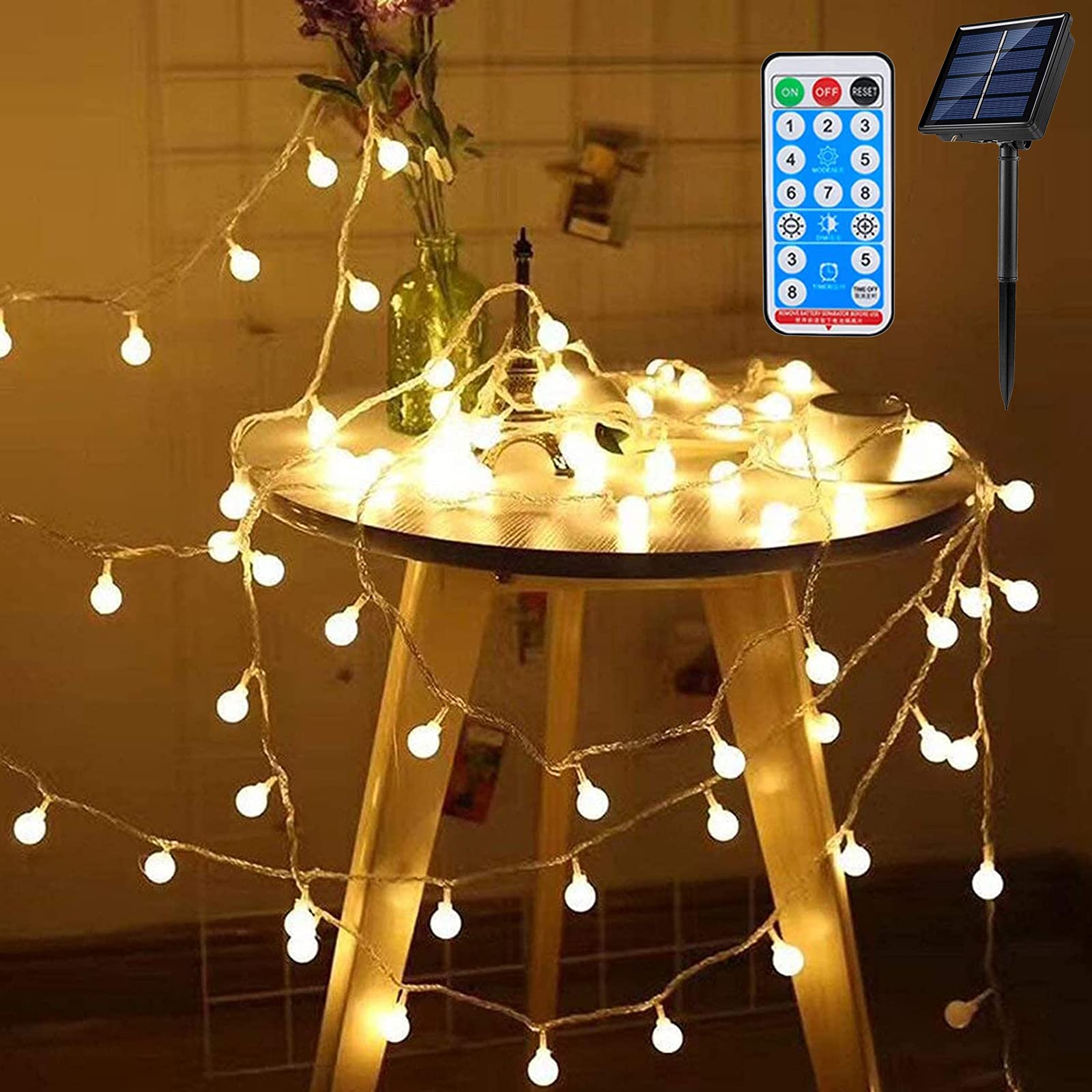 Rathun Solar Globe String Lights 49 Feet 100 Led,8 Modes Fairy String Lights Plug In,Indoor String Lights For Bedroom,Classroom,Outdoor String Lights For Patio,Garden,Party,Wedding-Warm White
