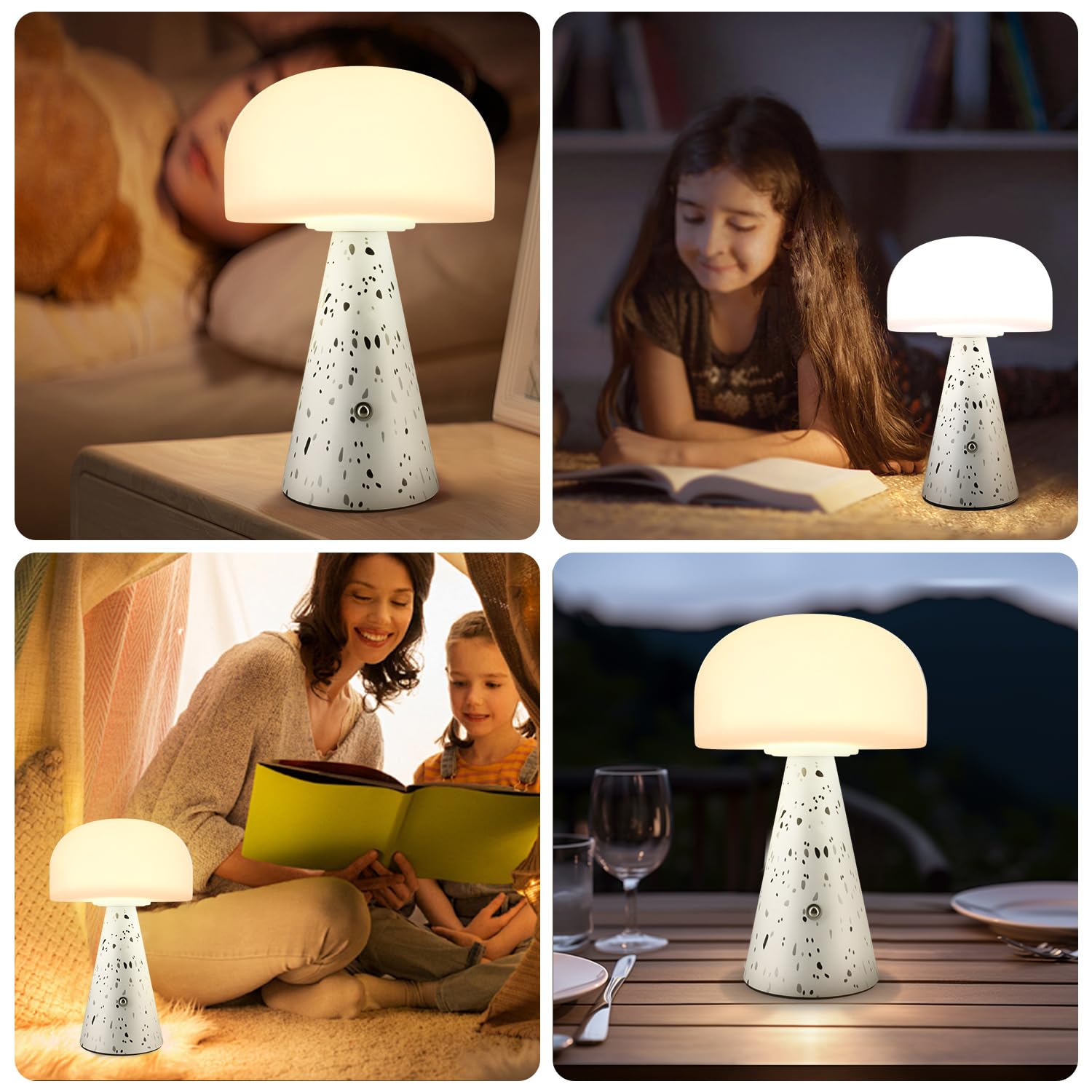 Levigo Cute Mushroom Table Lamp With Touch Switch, Natural Style Portable Cordless Led Dimmable Soft Light Lamp (Black)