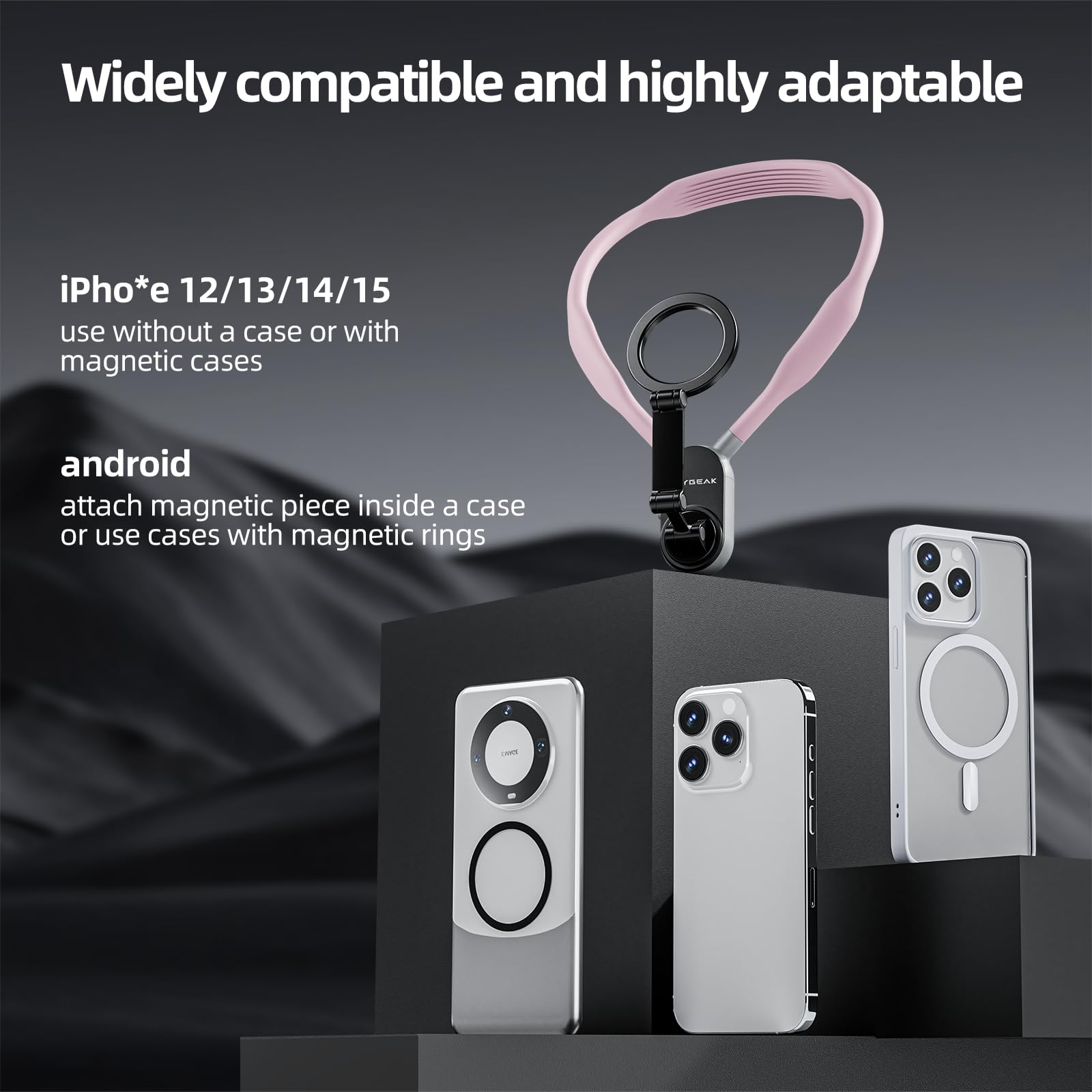 Reygeak Sakura Magnetic Phone Neck Holder - Pov/Vlog Selfie Mount - Hand  Cell Phone Mount Chest Stand - Video Recording - Iphone 12-16 Pro Max Plus Min Via Sakura Pink