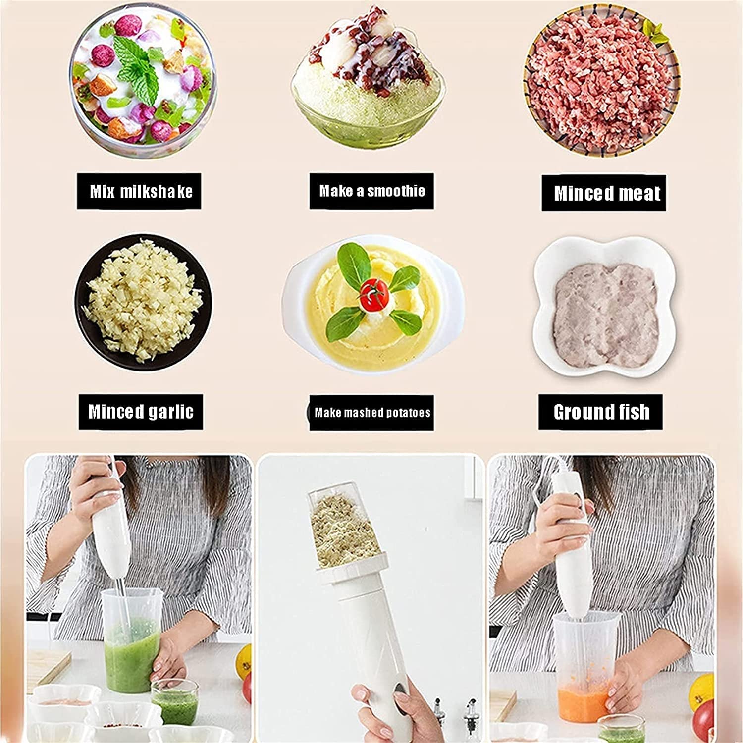 Kaabeto Home Immersion Hand Blender, 5-In-1 Stick Blender With 500Ml Food Grinder, Bpa-, 600Ml Container,Milk Frother,Egg Whisk,Puree Infant Food, Smoothies, Sauces And Soups