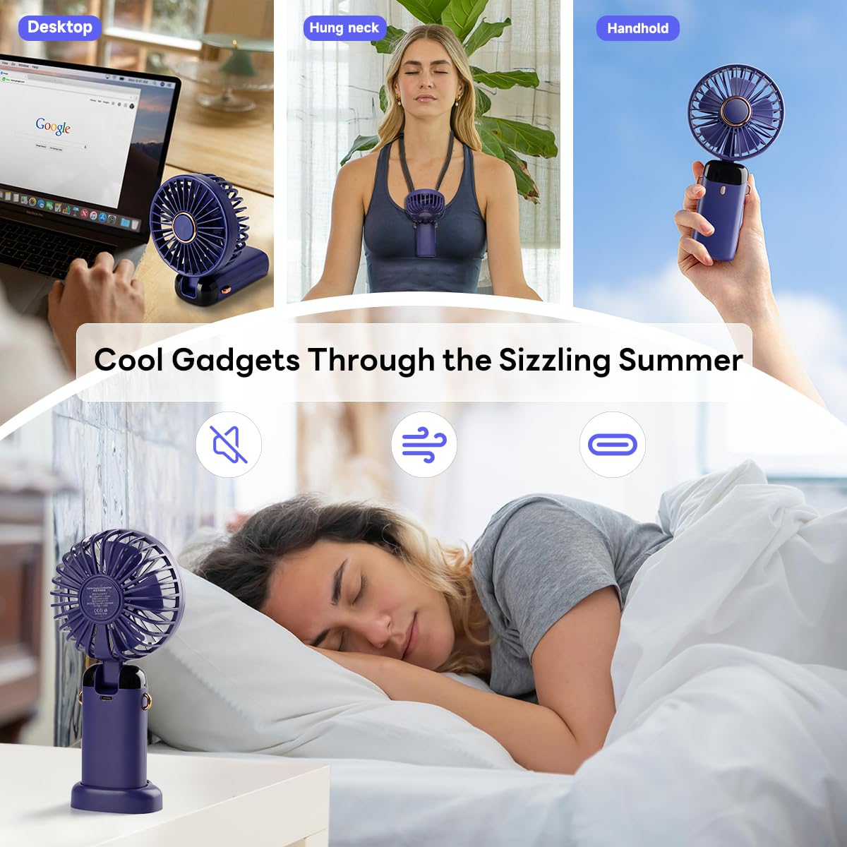 Mini Handheld Fan - 4000Mah Type-C Rechargeable, 5 Speed Adjustable, 90° Foldable & 3-In-1