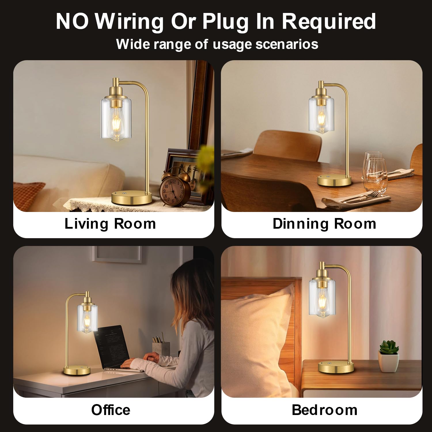 Linkenail Cordless Table Lamps Rechargeable, 8000Mah Battery Operated Table Lamp With Remote Control, Touch Dimmable Bedside Lamp, Portable Wireless Desk Lamp For Bedroom, Dining Room, Black, 2 Pack