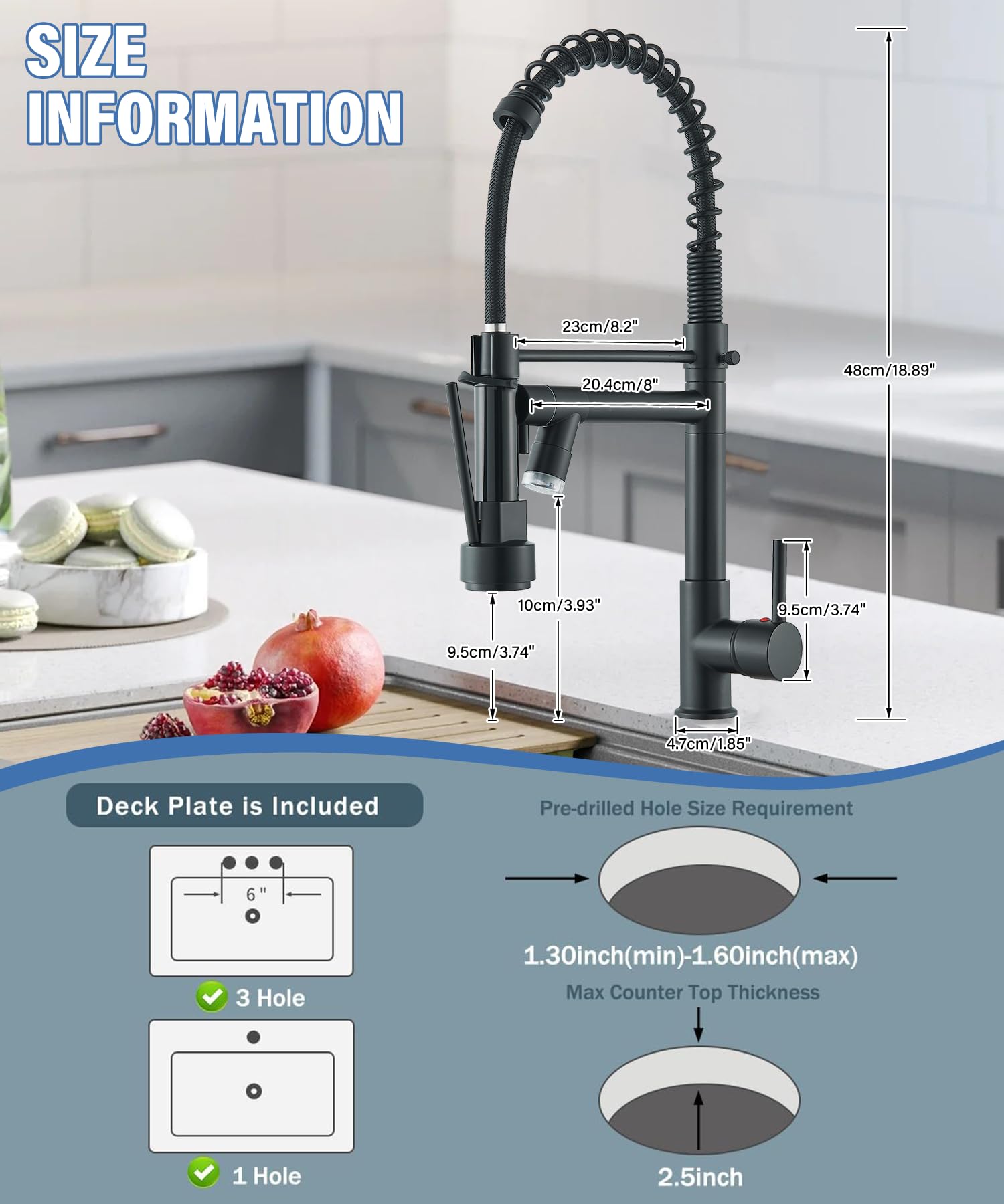 Neierthodore Kitchen Faucet With Led,Stainless Steel Single Handle Single Hole Kitchen Sink Faucet With Pull Down Sprayer,Spring Matte Black Kitchen Faucets