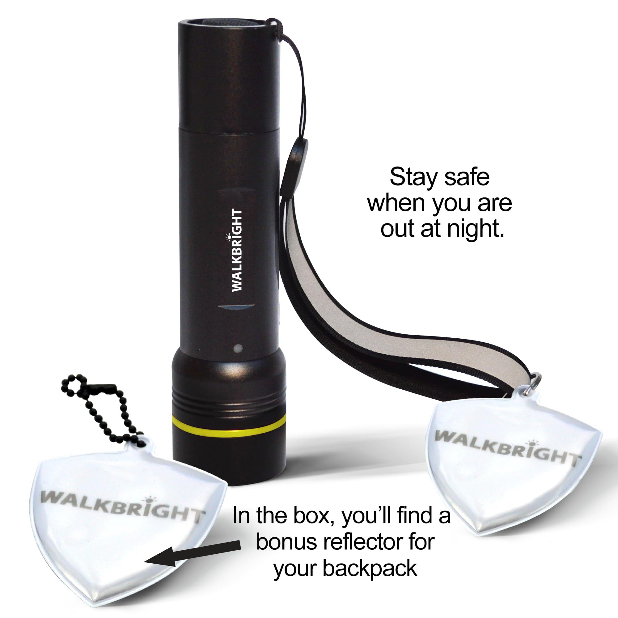 Walkbright The Ideal Flashlight For Walking At Night  Very Bright  Reflector & Reflective Wrist Strap  Waterproof  Adjustable Zoom  Beautiful  Box