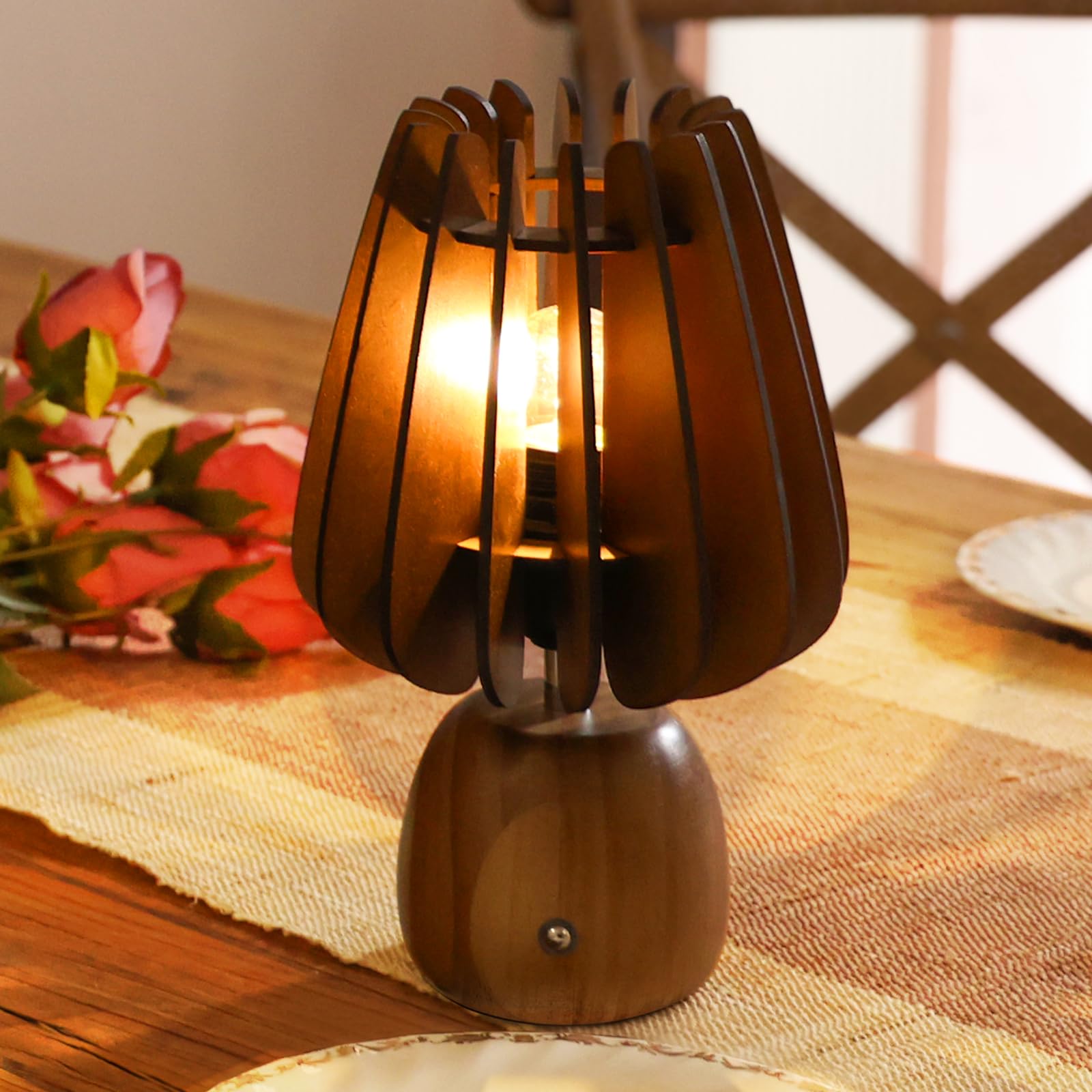 Mj Premier Rechargeable Table Lamp Cordless, Wooden Battery Operated Lamp With Touch Dimmer Switch - 1800Mah Mushroom Touch Lamp Wireless, Table Lamp For Bedroom/Livingroom/Bathroom/Kitchen/Corner/Entryway