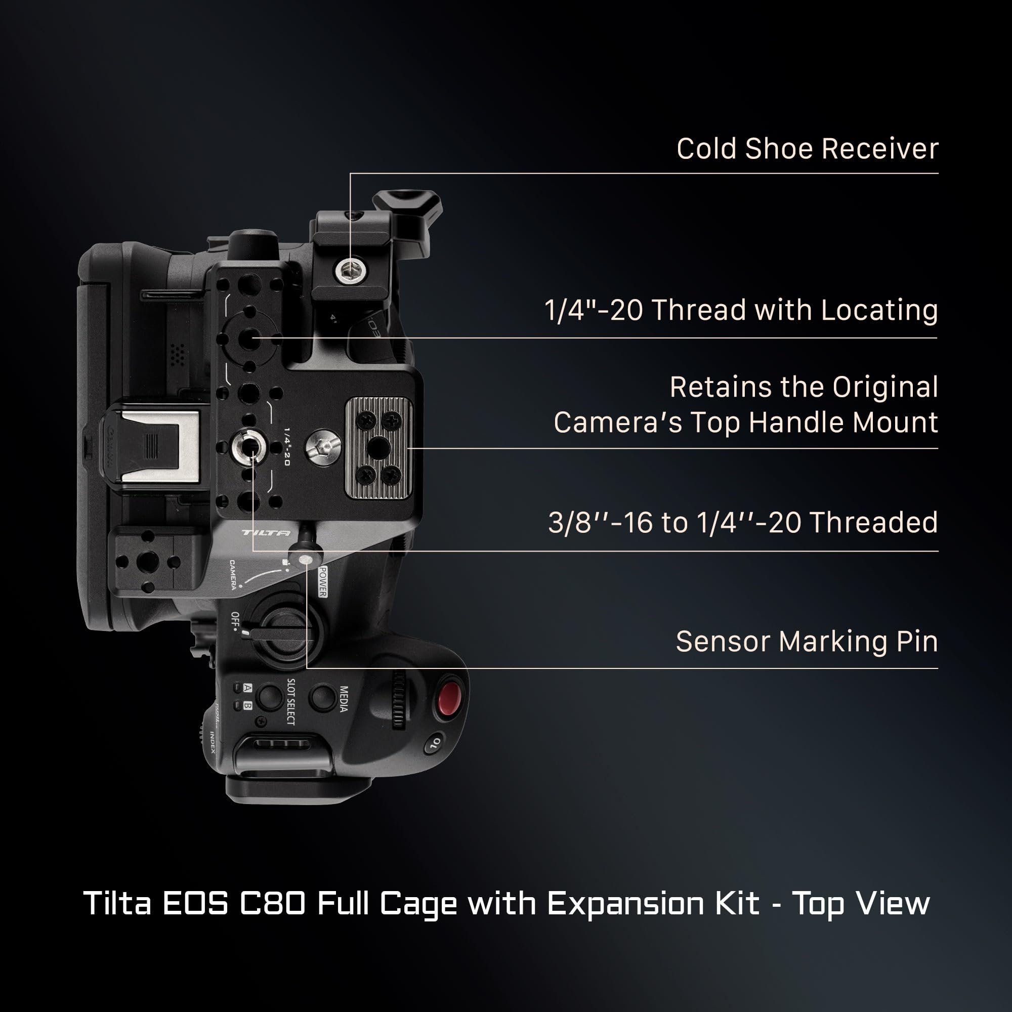 Tilta Camera Cage Compatible With Canon C80 Advanced Kit  Includes Xeno Nato Side Handle, 15Mm Lws Baseplate, Aluminum Rods & Button Extensions  Nato, Cold Shoe, 1/4"-20 & 3/8"-16 Threads