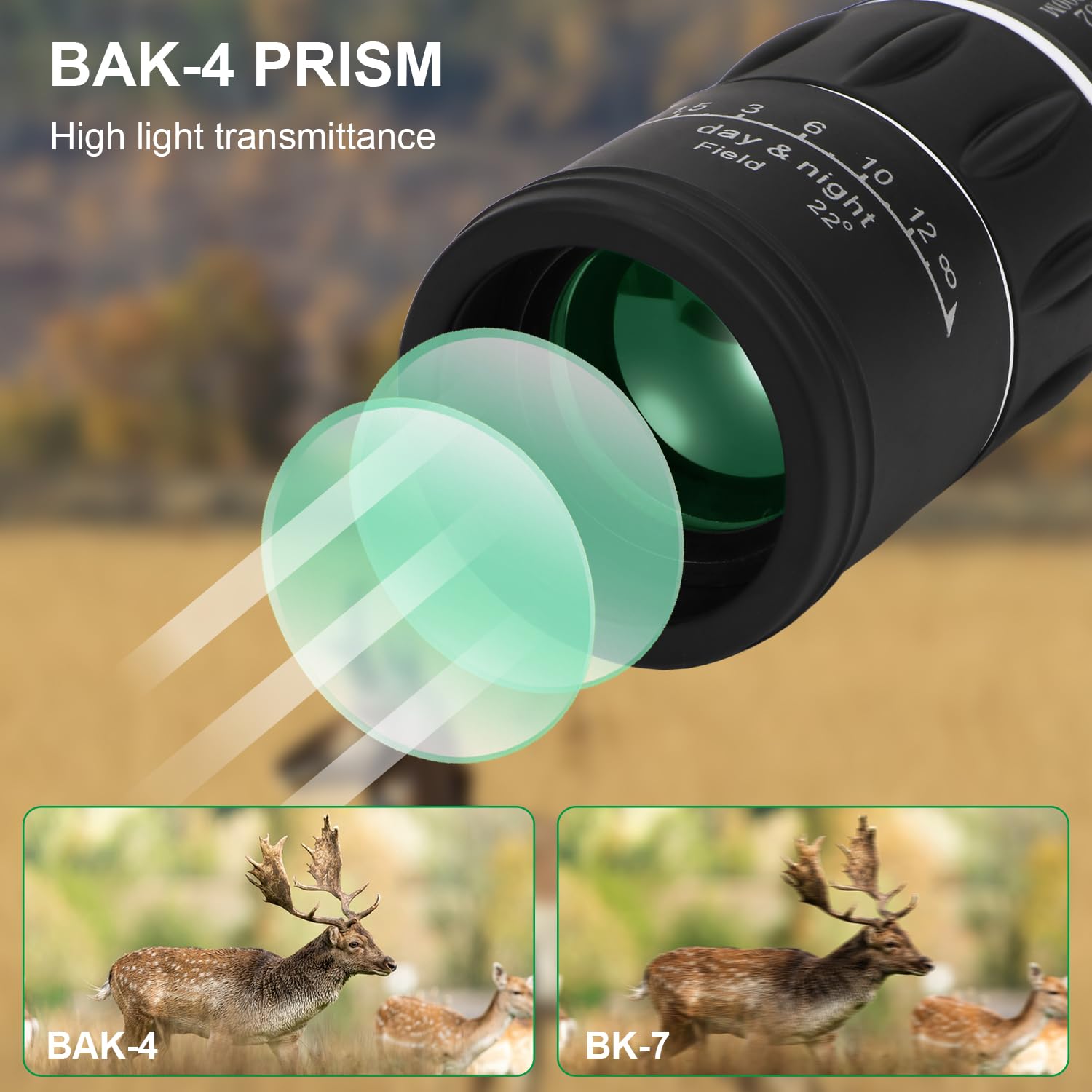 Rongon Monocular Telescope High Definition Monoculars 16X52 High Power Dual Focus Single Binocular Bak-4 Prism And Fmc Lens Compact Monocular Suitable For Hunting/Bird Watching/Wildlife/Travel