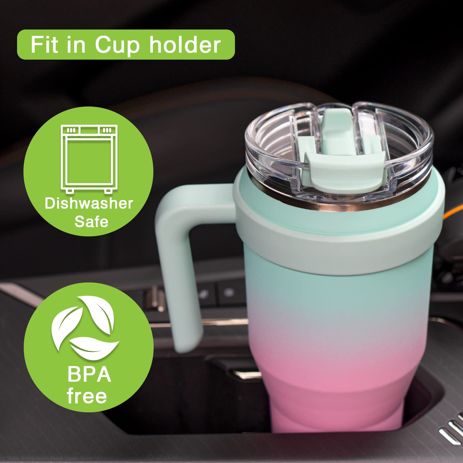 Zukro 40 Oz Mug Tumbler With Handle And Flip Straw, Leakproof Vacuum Insulated Stainless Steel Cup