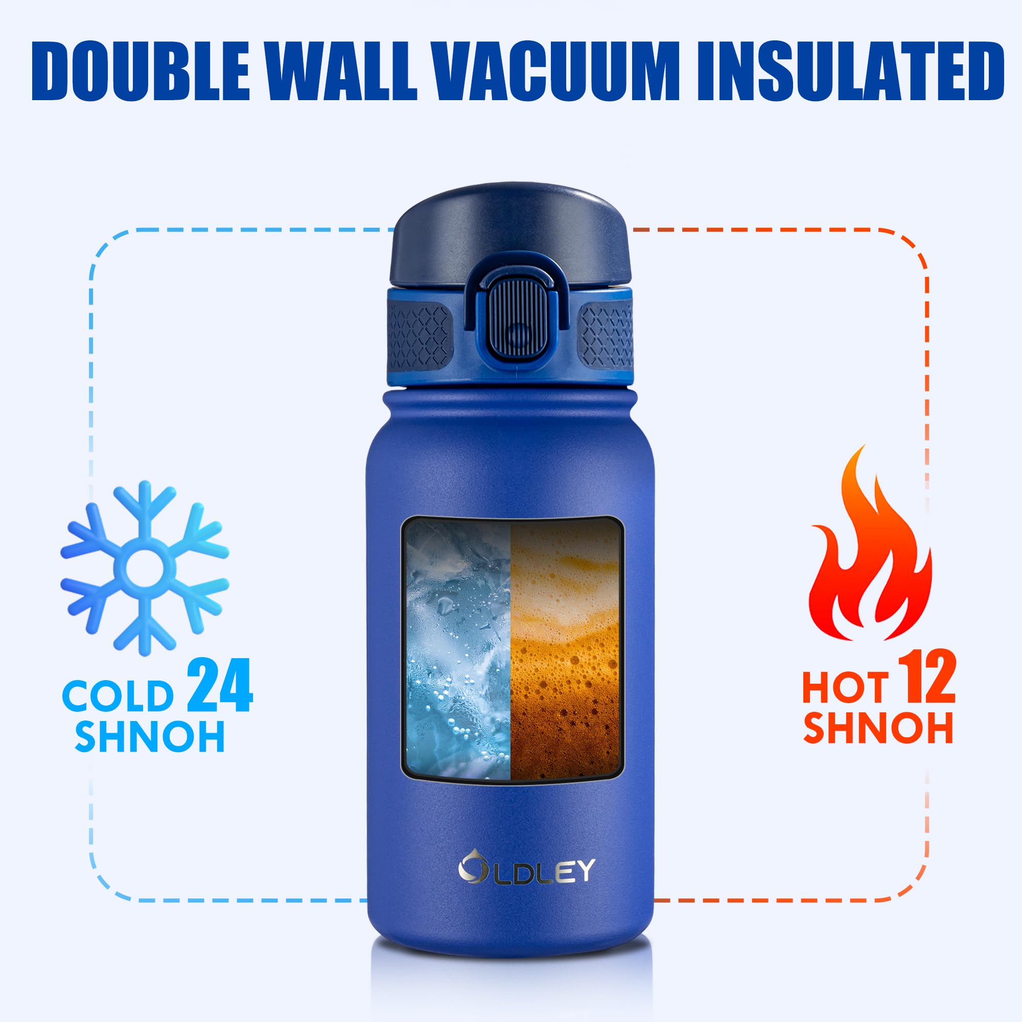 Oldley 12Oz Kids Water Bottle, Stainless Steel Insulated Water Bottle For Kids, With Straws Leak-Pr