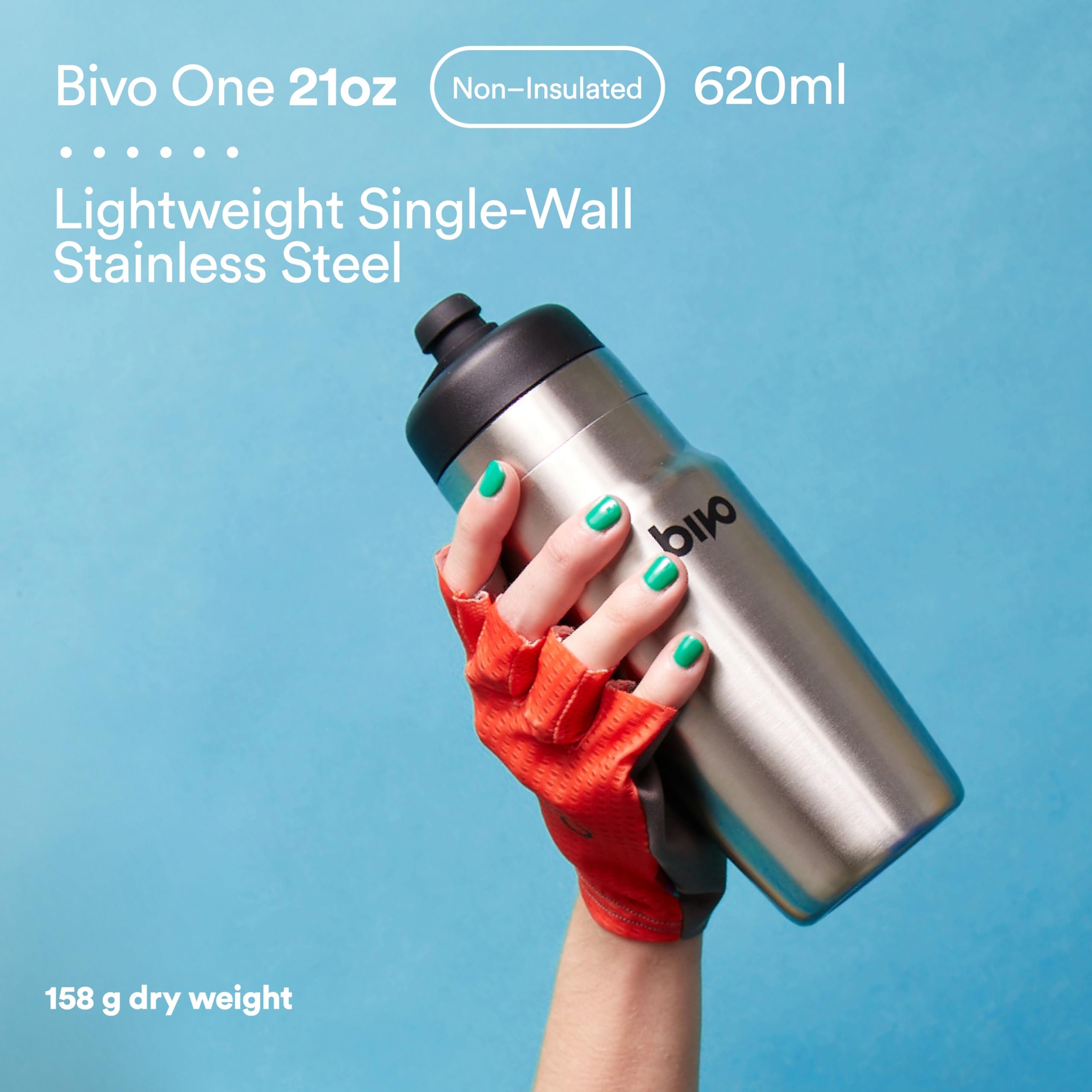 Bivo One 21Oz Non Insulated Stainless Steel Bike Water Bottle - Lightweight For Cycling, Travel