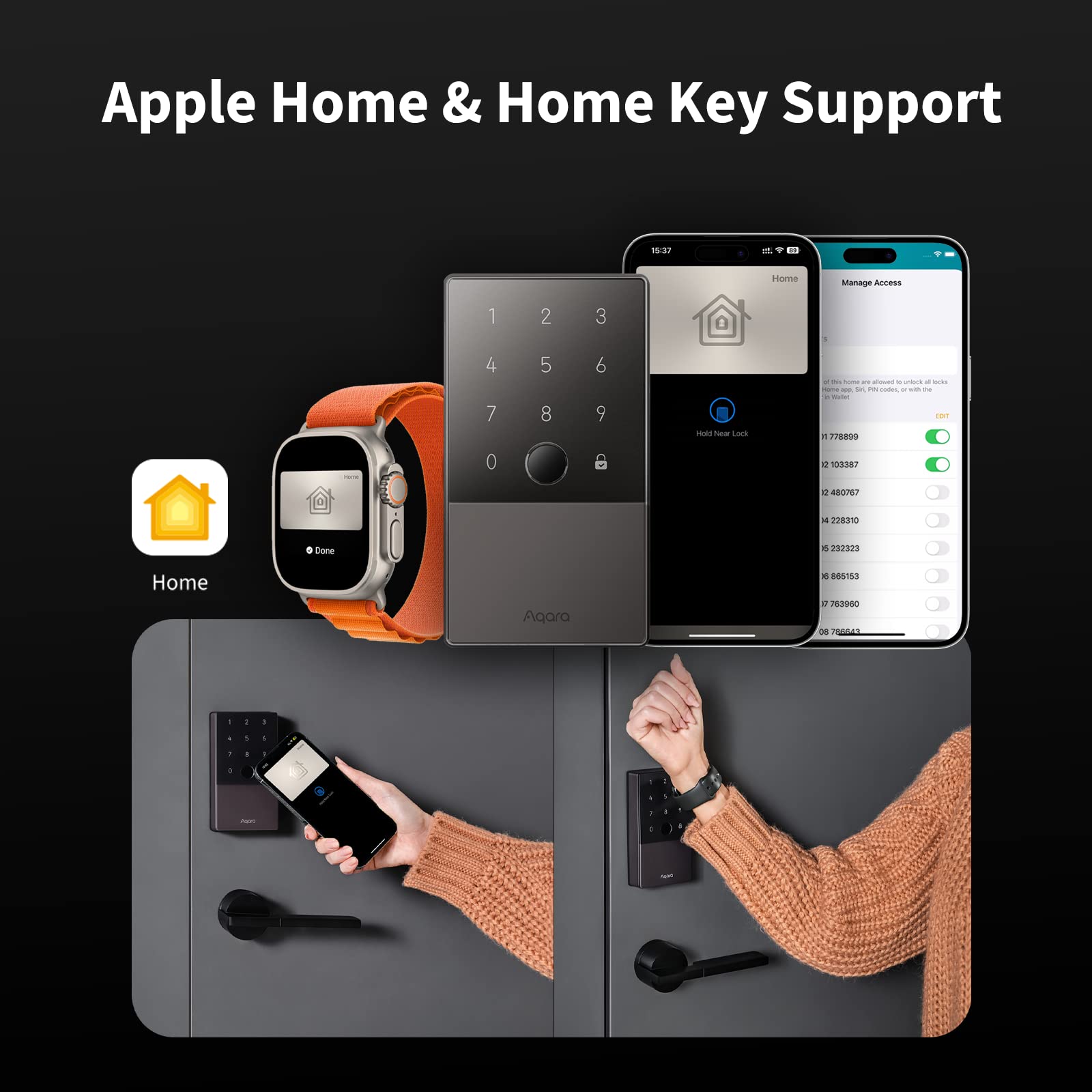 Aqara Smart Lock U100, Fingerprint Keyless Entry Door Lock With Apple Home Key, Touchscreen Keypad, Bluetooth Electronic Deadbolt, Ip65 Weatherproof, Supports Apple Homekit, Alexa, Google, Ifttt, Gray