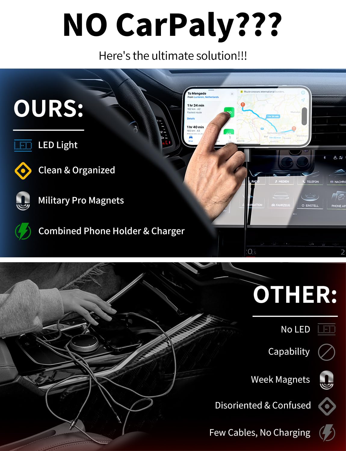Bokilino Magsafe Car Mount Charger, 3 In 1 [Led Rgb Hands] Wireless Car Charger, Magnetic Phone Holders For Your Car- Fast Charging Car Magsafe Charger For Iphone 16/15/14/13/12 Series,  For Men Women