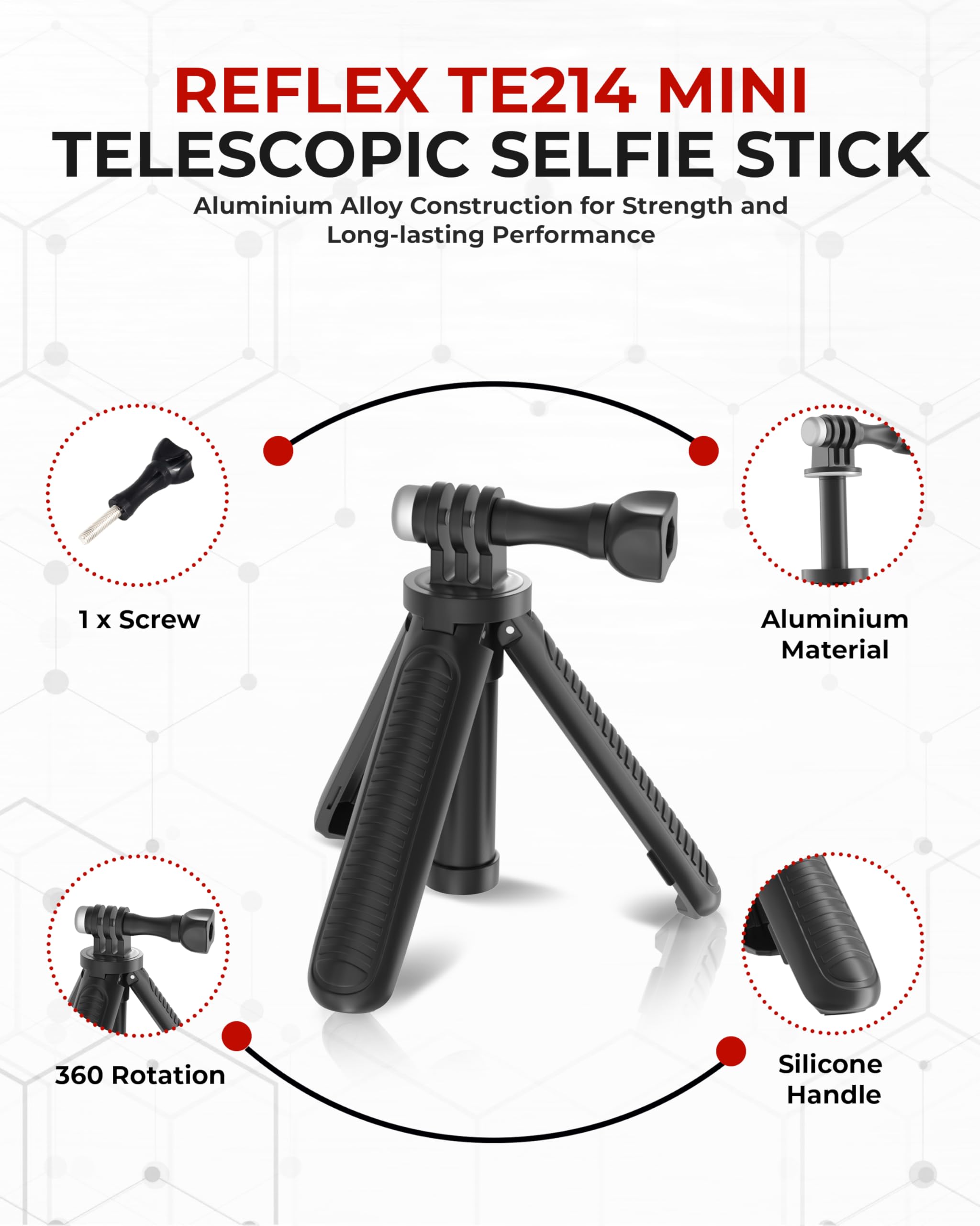 Reflex Camera 9.4" 23Cm Pocket Selfie Stick - Mini Tripod For Action Cameras 3 Adjustable Heights Compatible With Gopro Hero 13/12/11/10/9/8/Max, Dji Osmo Action 4/3/2/1, Insta 360 & Other Action Cams