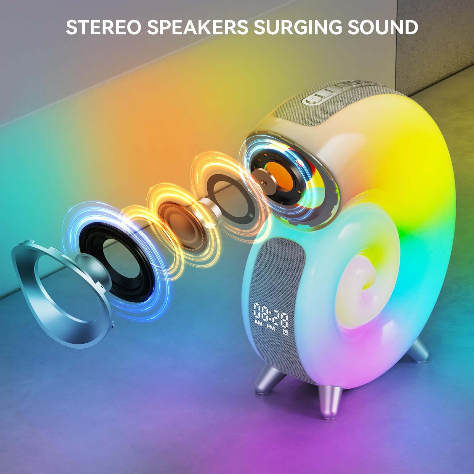 Leenabao Conch Music Speaker, Smart Atmosphere Light, Alarm Clock, Dynamic Night Light Table Lamp, App Control With 2000Mah Battery (Grey)