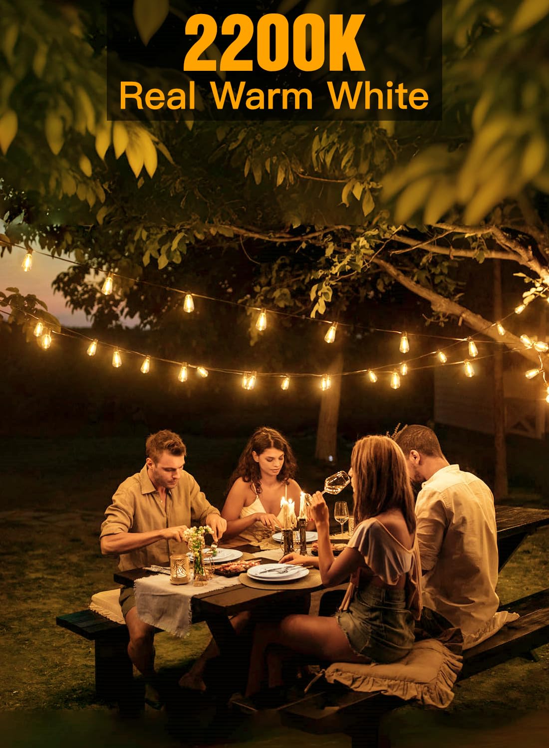 Ollny 50FT Outdoor String Lights, Shatterproof Connectable Patio Lights with 25+2 Spare ST38 Vintage Bulbs, 2200K Warm - Koospark