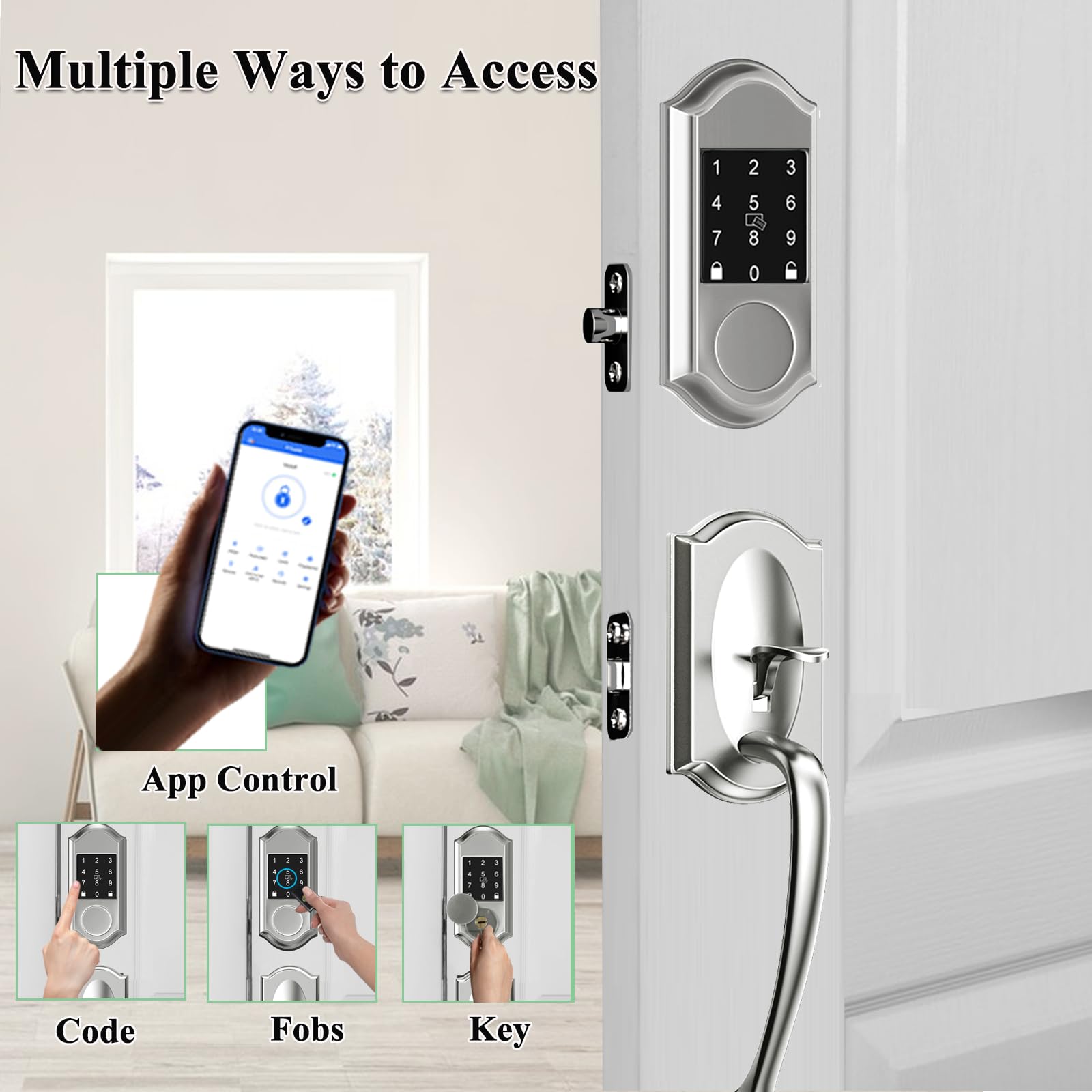 Narpult Smart Keyless Entry Door Lock Deadbolt With Handle Set, Smart Lock For Front Door, Front Door Lock Set With Smart Lock And Front Door Handle,Satin Nickel