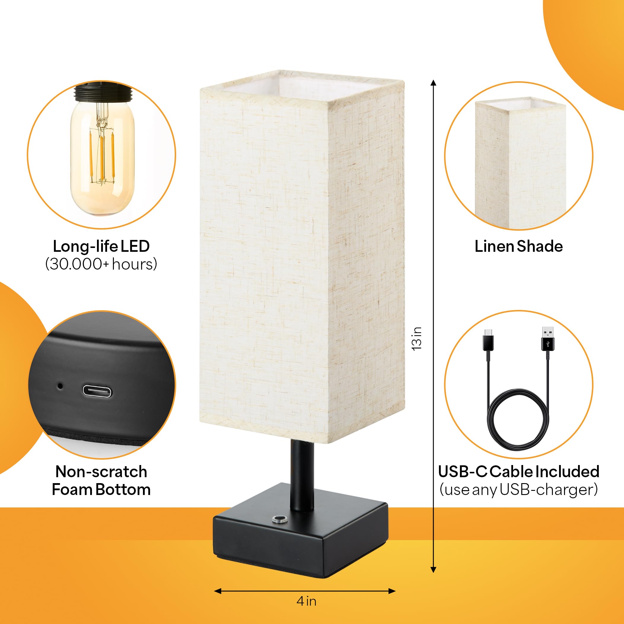 Luxxio Cordless Bedside Table Lamp - Rechargeable Table Lamp - Up To 60+ Hours Of Use, 3 Adjustable Led Brightness Settings, Non-Scratch Bottom, Warm White Color Temperature - Aluminium Base & Body