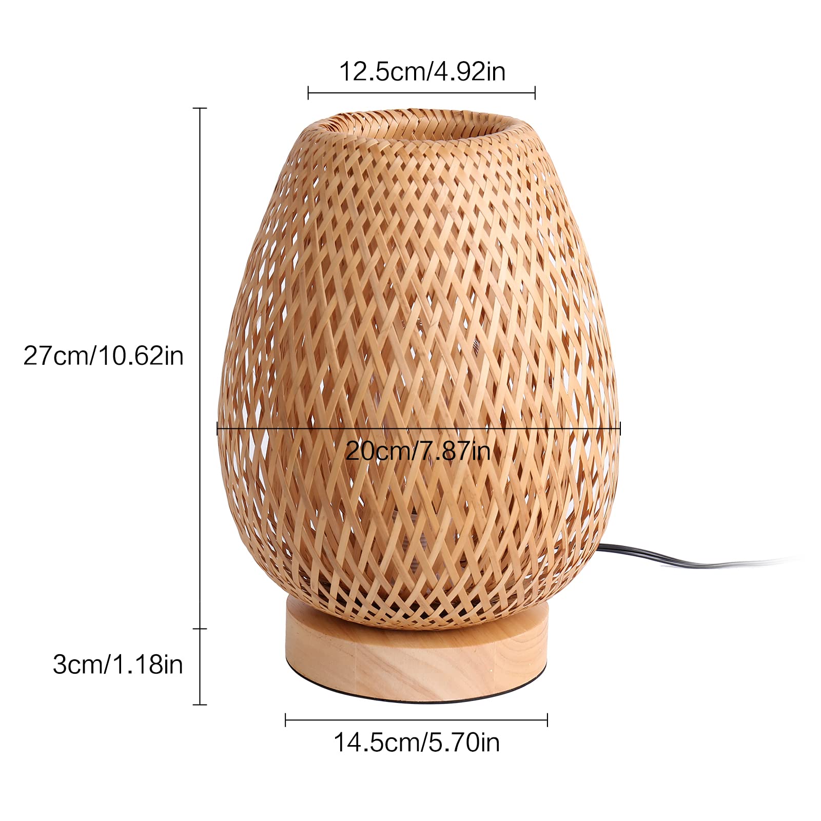 Walmhomie Handmade Boho Bamboo Table Lamp Wicker Woven Plug-In Desk Lamp, Boho Table Lights For Bedrooms Bedside Reading Light For Home Decor, 7.87''X11.81''