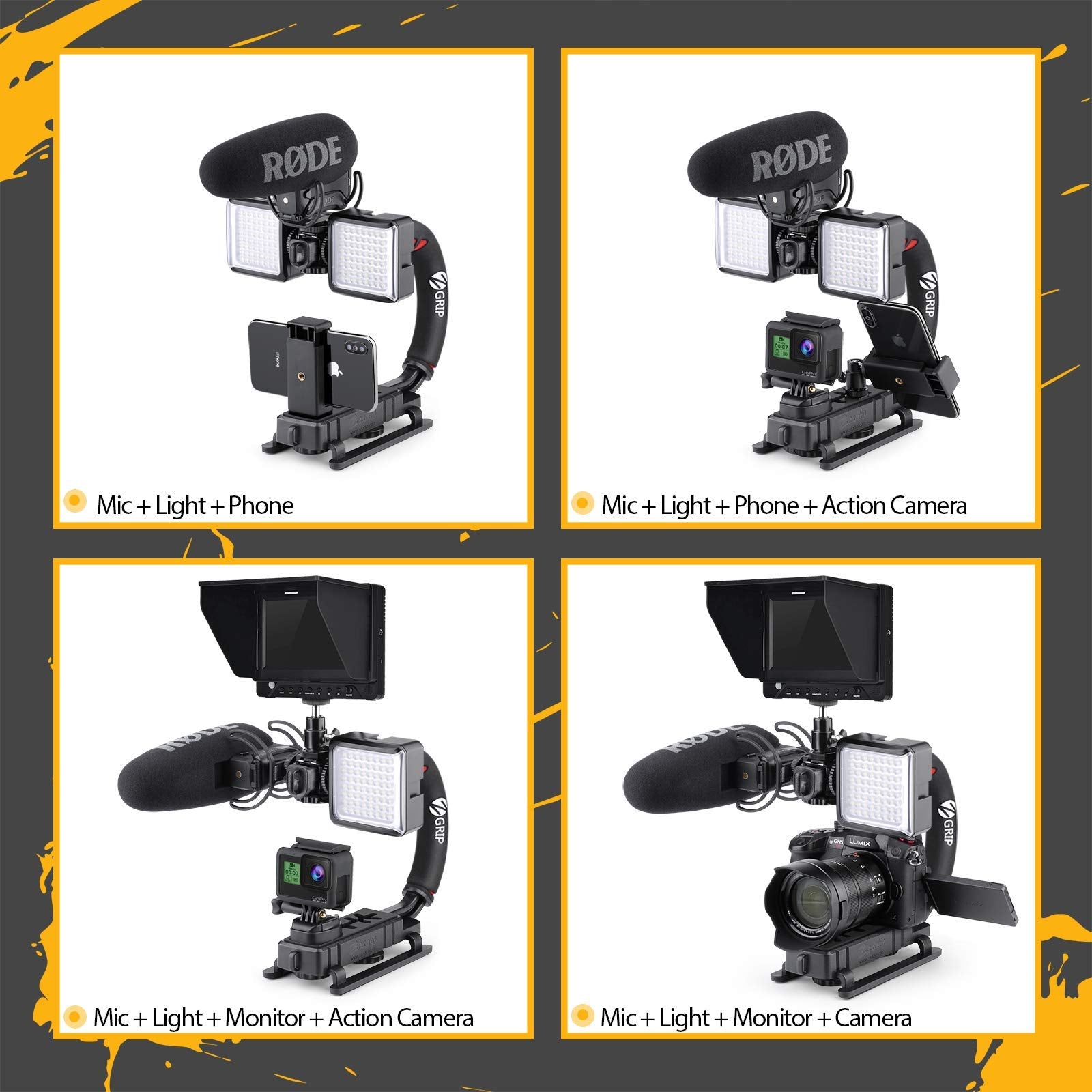 Zeadio Video Action Stabilizing Handle Grip Handheld Stabilizer With Cold-Shoe Mount For All Dslr Camera Camcorder