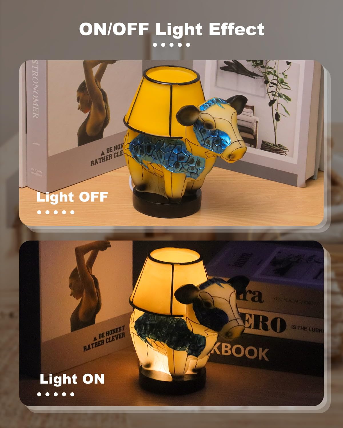 Kaivancy Cute Cow Table Lamp, Mini Cow Night Light With Usb Bedside Lamp For Living Room Bedroom, Dormitory Office Table Lamp For Girls