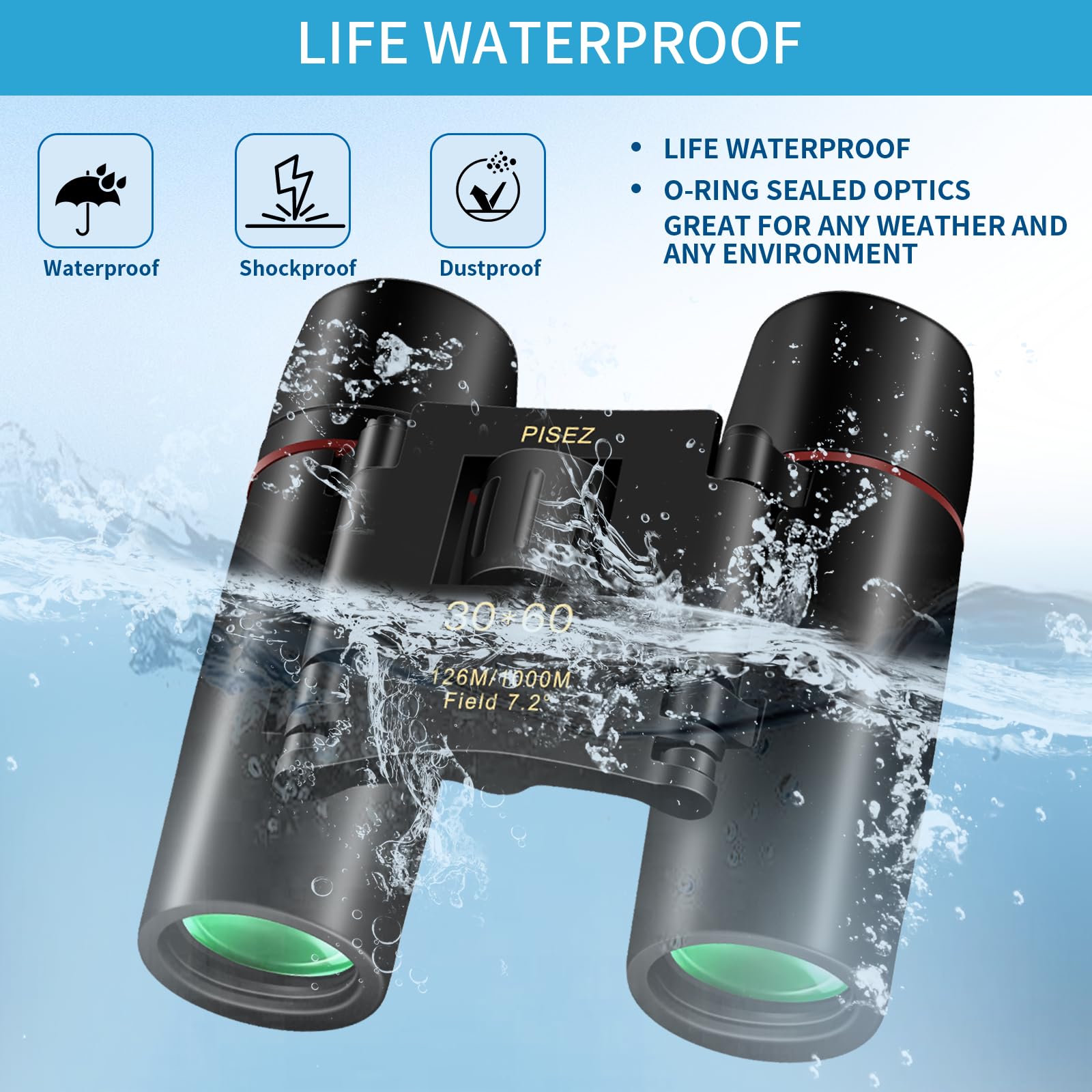 Pisez 30X60 Compact Binoculars For Adults And Kids，Lightweight Foldable Easy Focus Small Binoculars For Bird Watching Hunting Concert Traveling Theater Opera Sightseeing