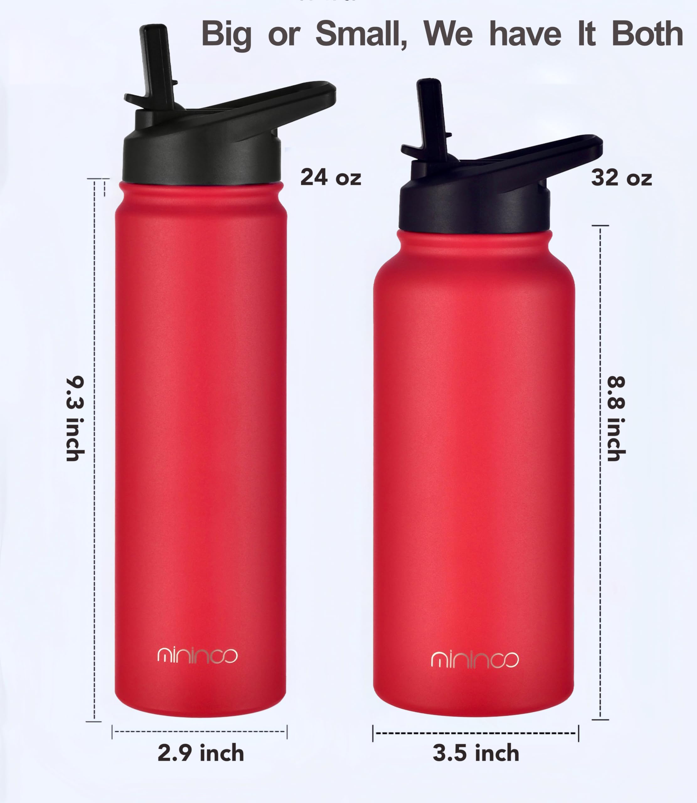 Mininoo 24 Oz Insulated Water Bottle With Straw, Stainless Steel Double Wall Vacuum Thermos