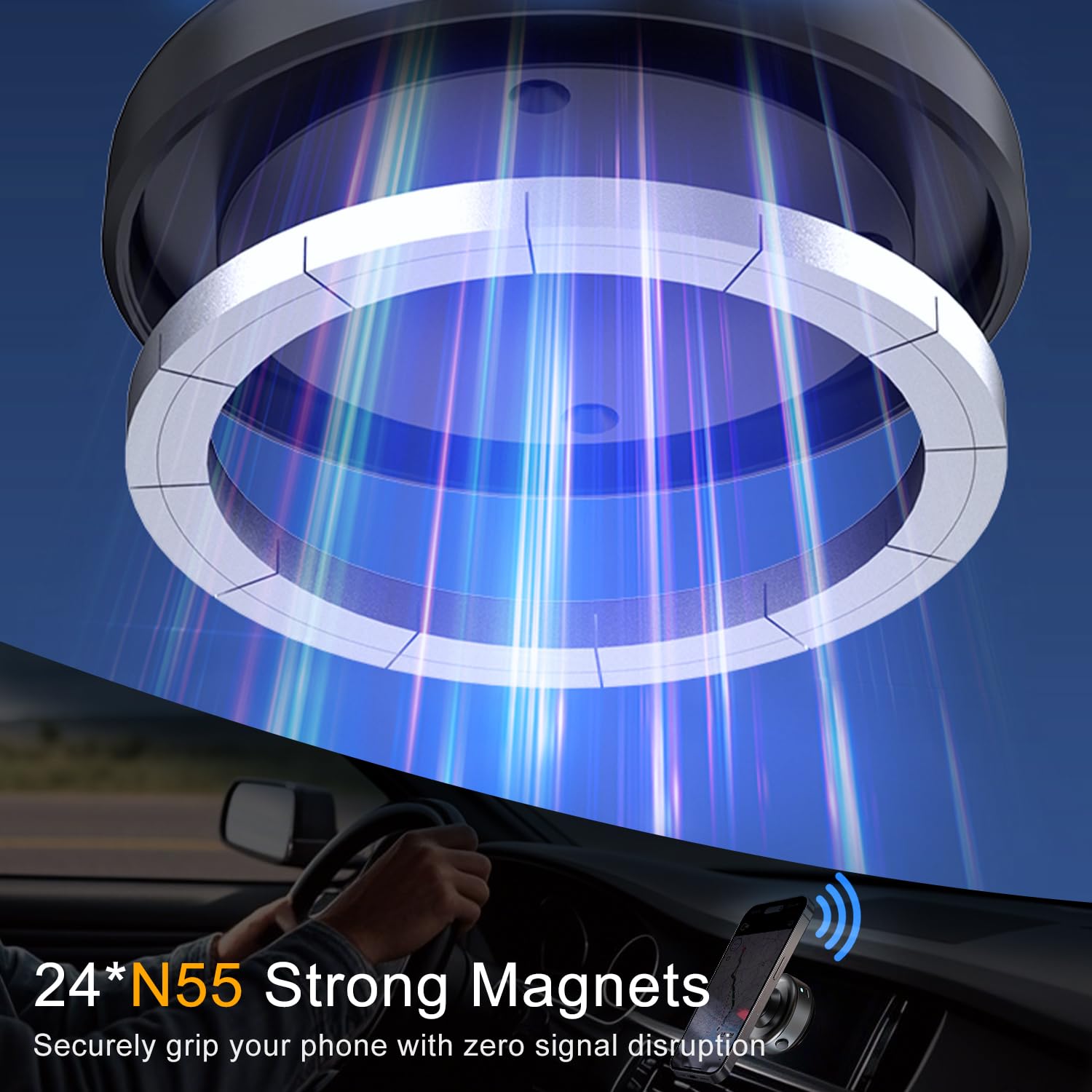 Jkoailiwi 360 Adjustable Vacuum Magnetic Phone Holder, Hands- Stable Anti-Shake Electric Suction Cup Phone Mount, Magnetic Phone Holder For Car Vlogging Travel, For Magsafe Iphone 16E 16 Pro Max