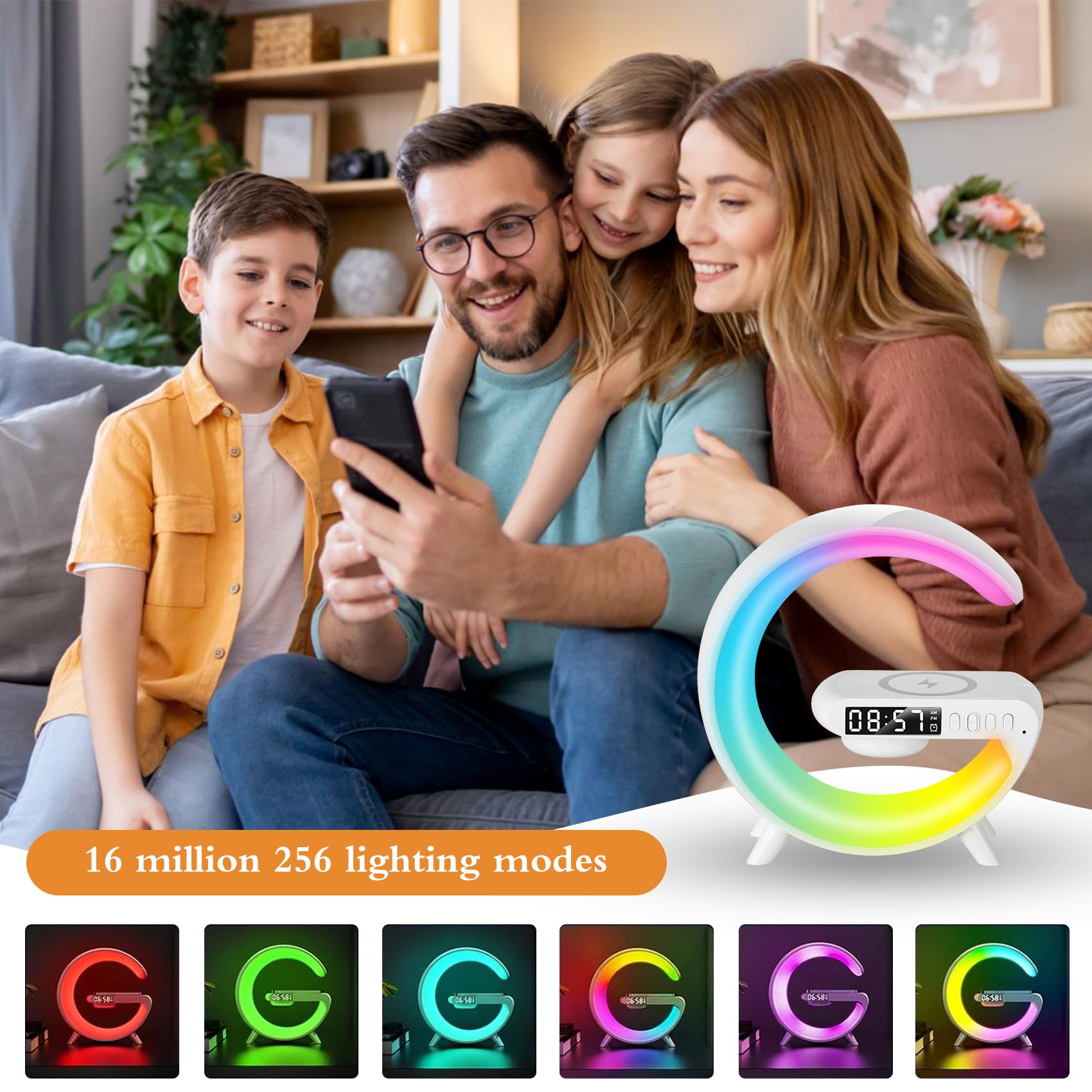 Lawyuan Wireless Speaker With Alarm Clock Night Light Led Lamp With Charger, Mini G Atmosphere Lamp With Bluetooth Speaker, Night Light Lamp Sunrise Alarm Clock, Smart Light Sound Machine For Bedroom (Black)