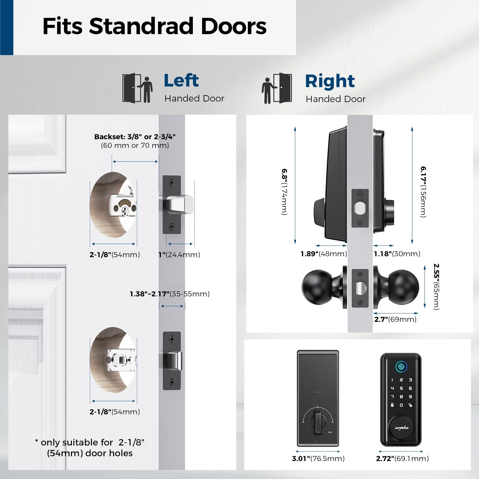 Arpha Keyless Entry Door Lock Deadbolt With Handle Set, 5-In-1 Fingerprint Keyless Entry Door Lock – App Control,Fob, Anti-Peep Keypad Code, Auto Lock, Easy To Install, Waterproof