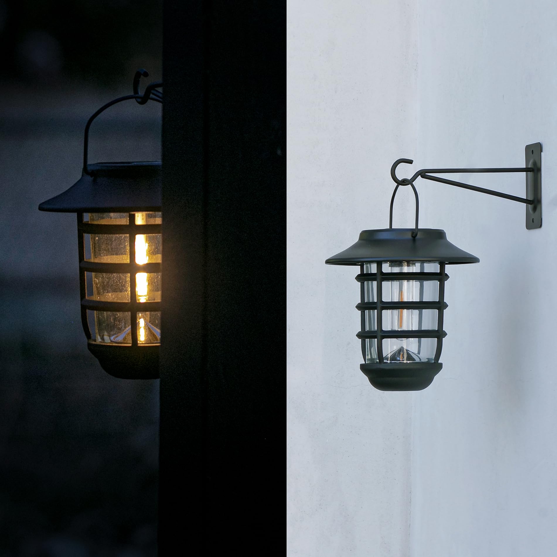 Home Zone Security 2-Pack Solar Wall Hanging Lights Lifepo4 Battery 3000K Warm 20Lm Up To 12 Hours Dawn Motion Sensor Auto, Ip65 Waterproof, No Wiring Required, Aluminum And Glass Construction