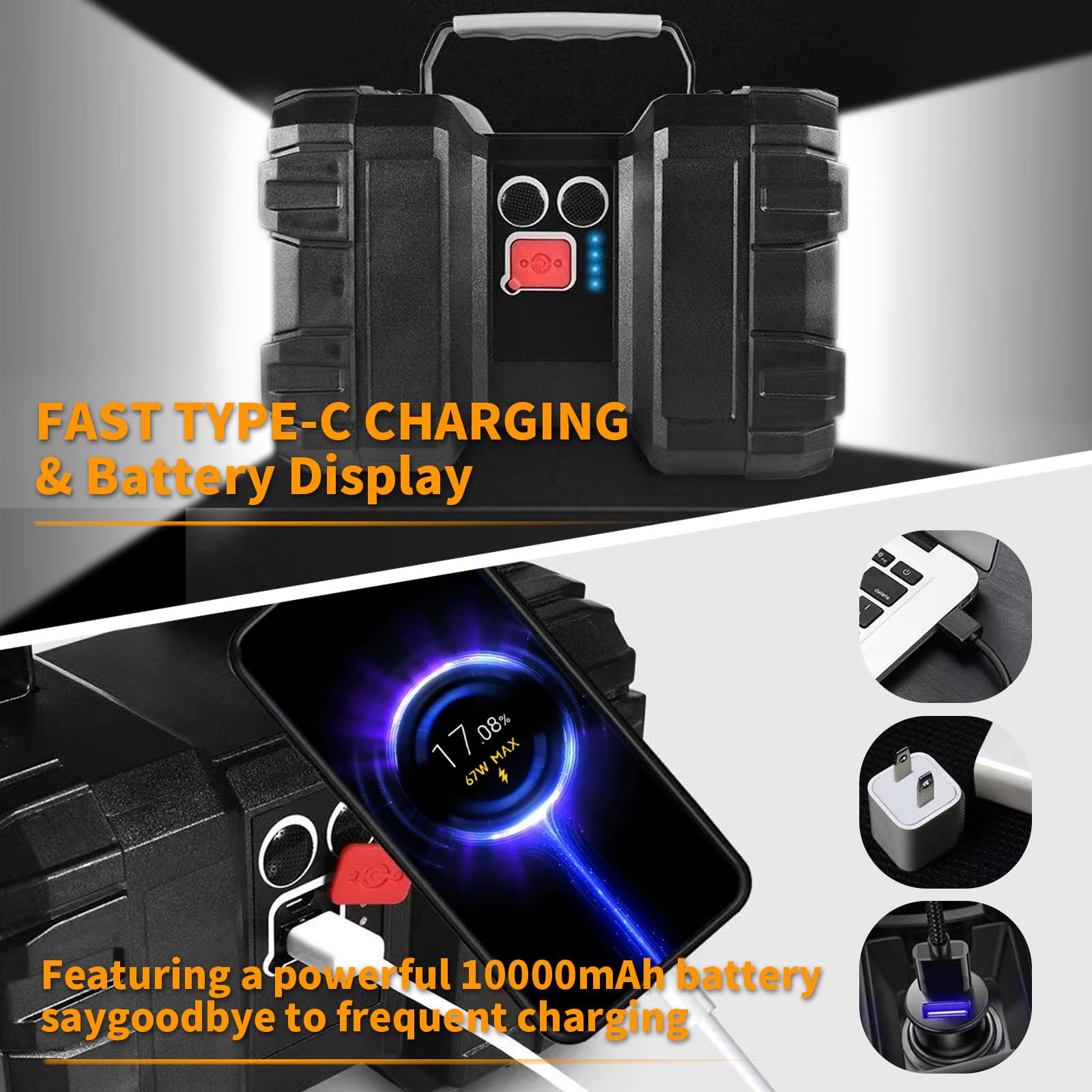 Letour Led Spotlight Flashlight,Rechargeable Flashlight 4000Lm 10000Mah High-Powered Spotlight Flashlight Searchlight Camping 3+4 Lights Modes Led Handheld Flashlight Waterproof With Output As A Power Bank