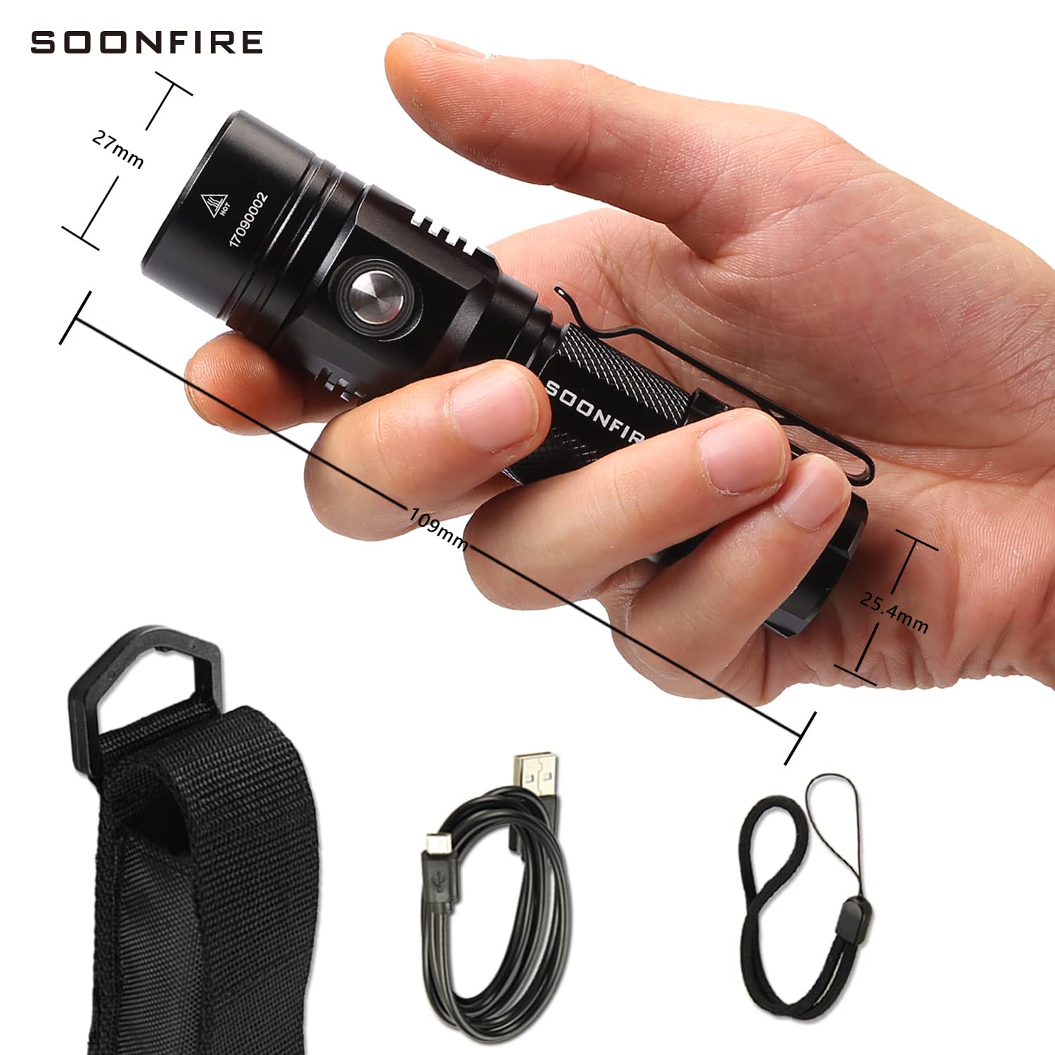 Soonfire 1000 Lumens White Led Flashlight, E Usb Rechargeable Waterproof Compact Edc Law Enforcement Flashlights (Camping, Emergency Use And Security)