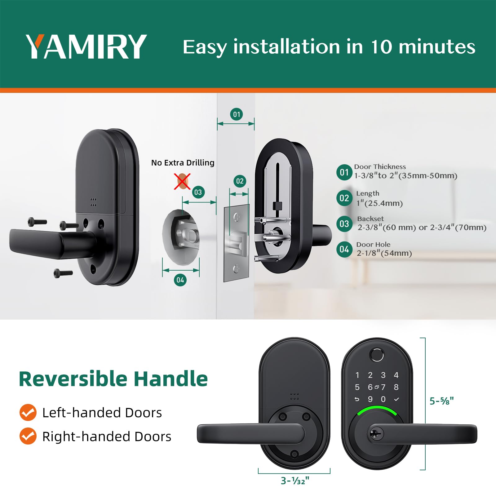 Yamiry Smart Door Handle Lock With Keypad: Fingerprint Smart Knob - Keyless Entry Digital Lock For Front Door - Deadbolt With App - Generate Passcode Remotely - Diy Installation