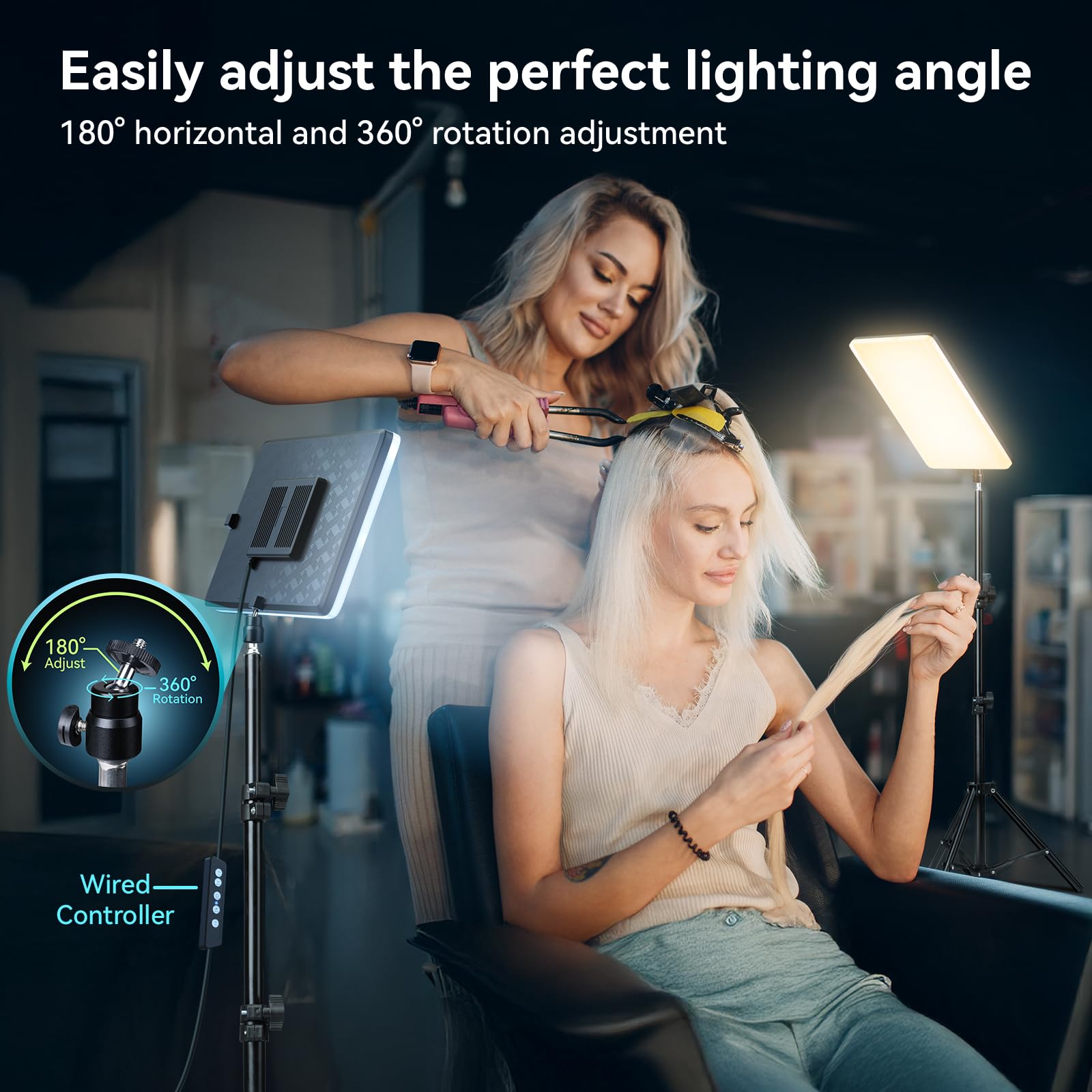 Scrhot 2 Pack Led Video Light Kit, Studio Lights With 51.9'' Tripod Stand, Photography Lighting Dimmable 2800-8400K Usb Continuous Lighting For Video Recording/Podcast/Live Streaming/Youtube/Tiktok