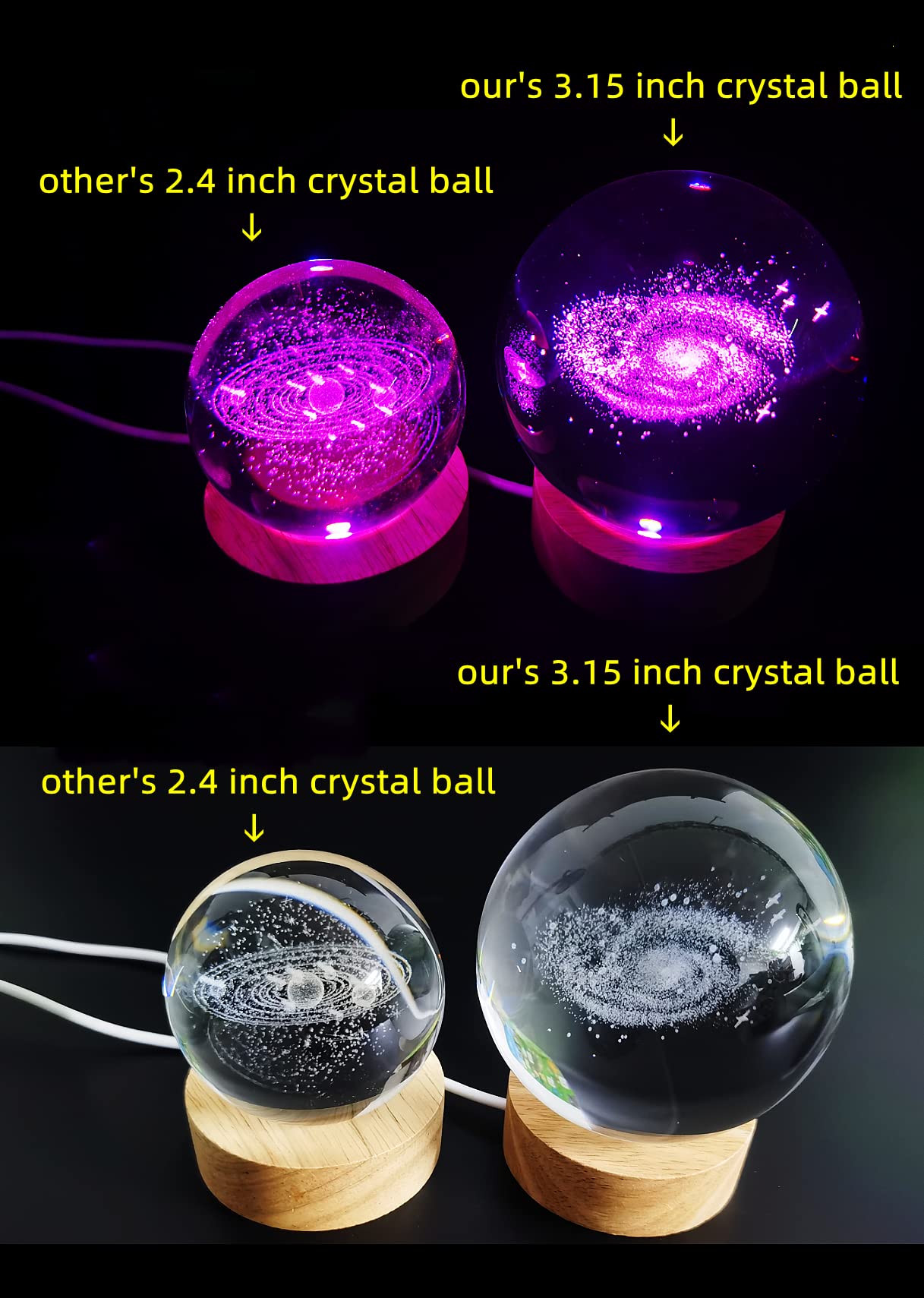 Conalisk 3D Galaxy Crystal Ball Lamp,3.15 Inch K9 Crystal Ball Night Light With Wooden Base,16 Colors Changing Light With Dimmable Remote Control,3D Laser Engraving Holographic Lamp (Galaxy)