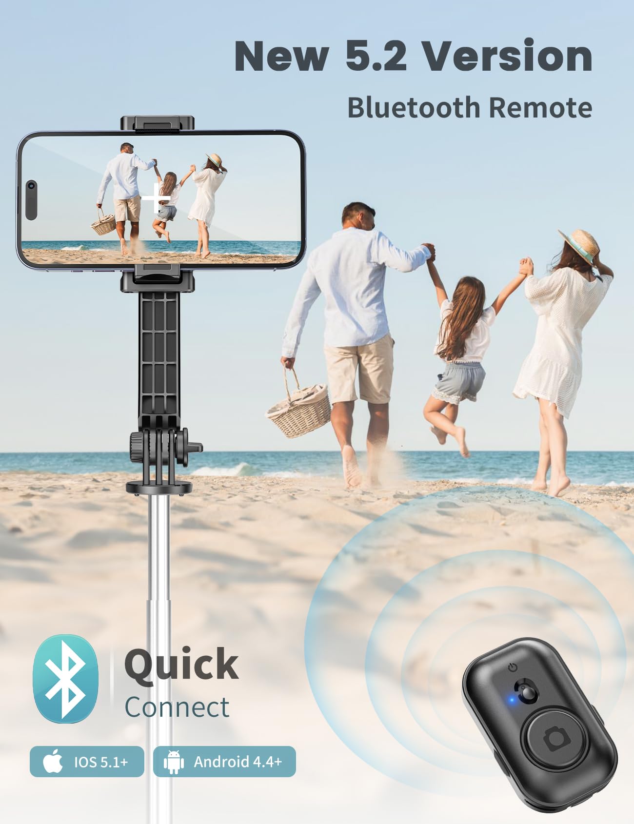 Kzomkzoo Selfie Stick Tripod With Detachable Phone Holder, 41.7" Extendable Phone Tripod With Remote, 360° Rotatable Stand For Iphone, Samsung, And Android Smartphones (Black)