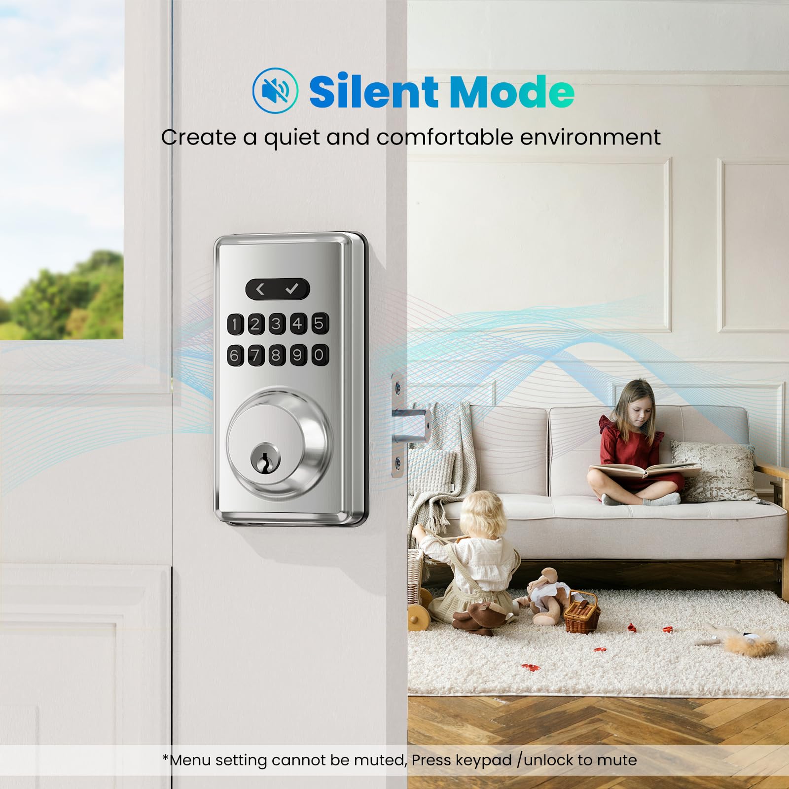 Mousetro Keyless Entry Door Lock, Electronic Keypad Deadbolt For Front Door, Smart Locks With 6 Digital Code, Auto Lock, Anti-Peeking Password, Easy Installation, Silver