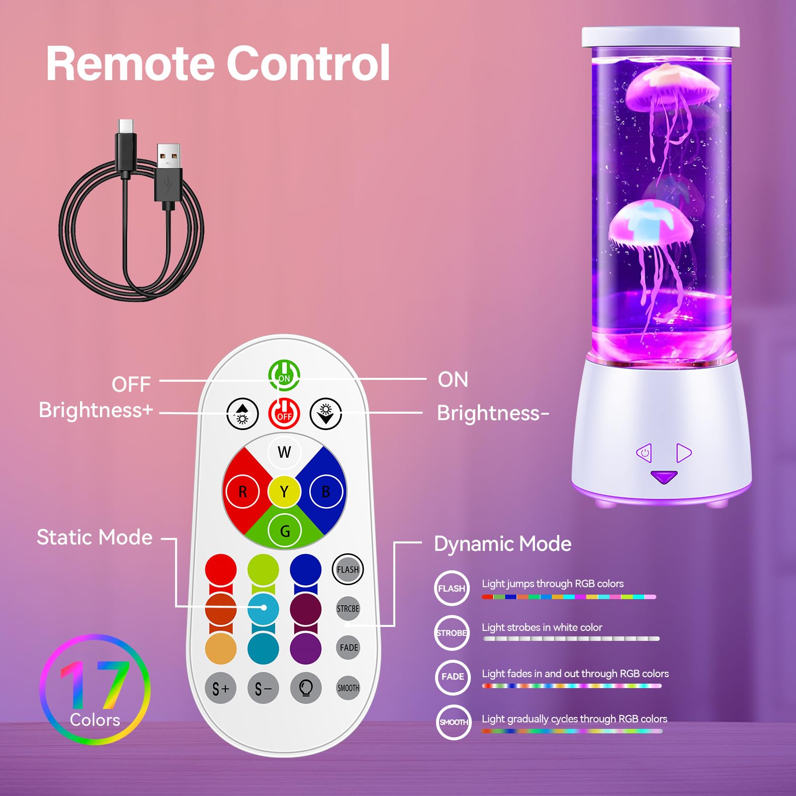 Dalavalampa Led Jellyfish Tank Table Lamp With Remote Control, 17 Color Changing Night Light Aquarium Lamp Ambient Light For Living Room Bedroom Office, Christmas Holiday Birthday For Kids Adults Women Men