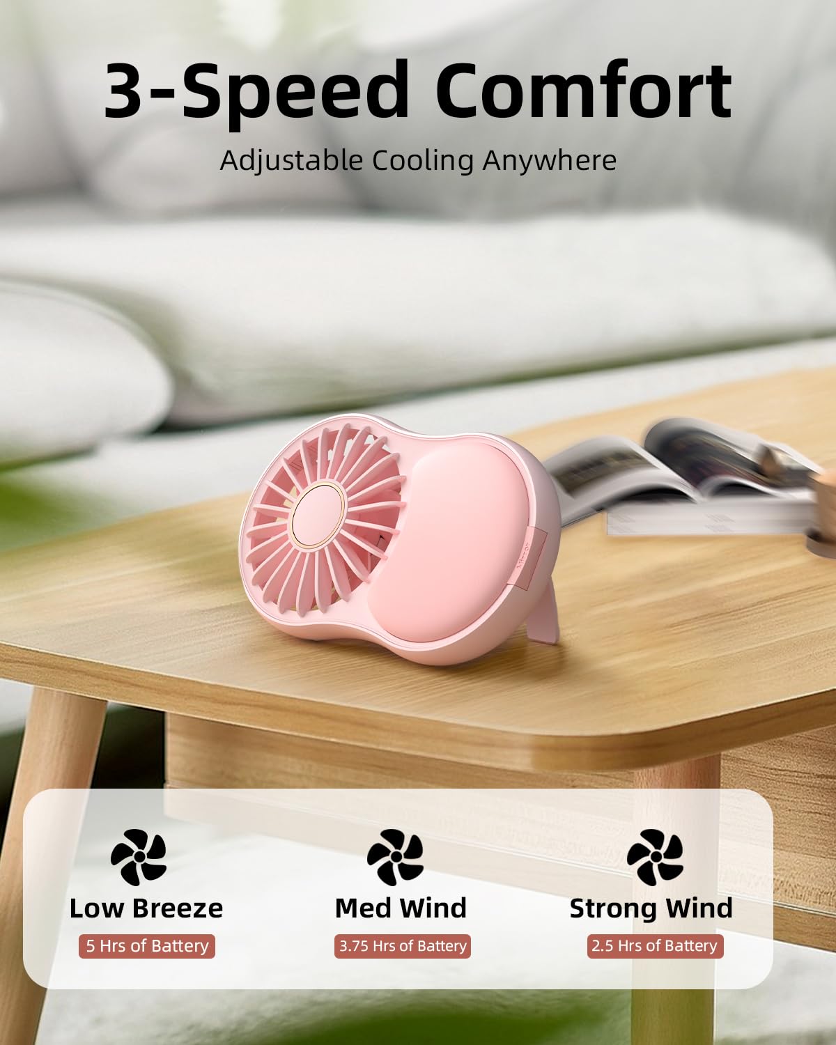 Frsara Portable Handheld Face Fan - 3-Speed, Usb-C Rechargeable Travel Fan, Ideal For Women, Pink
