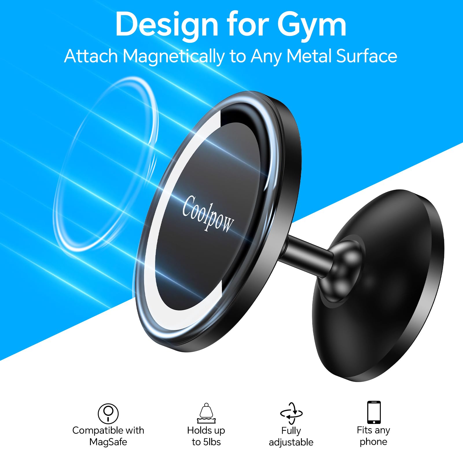 Coolpow Gym Magnetic Phone Holder Mount For Magsafe【All Metal】Dual Magnetic Phone Holder For Gym Accessories Attach To Metal Surface, Gym Phone Holder Magnet For Iphone 16 15 14 13 Pro Max  For Men Women