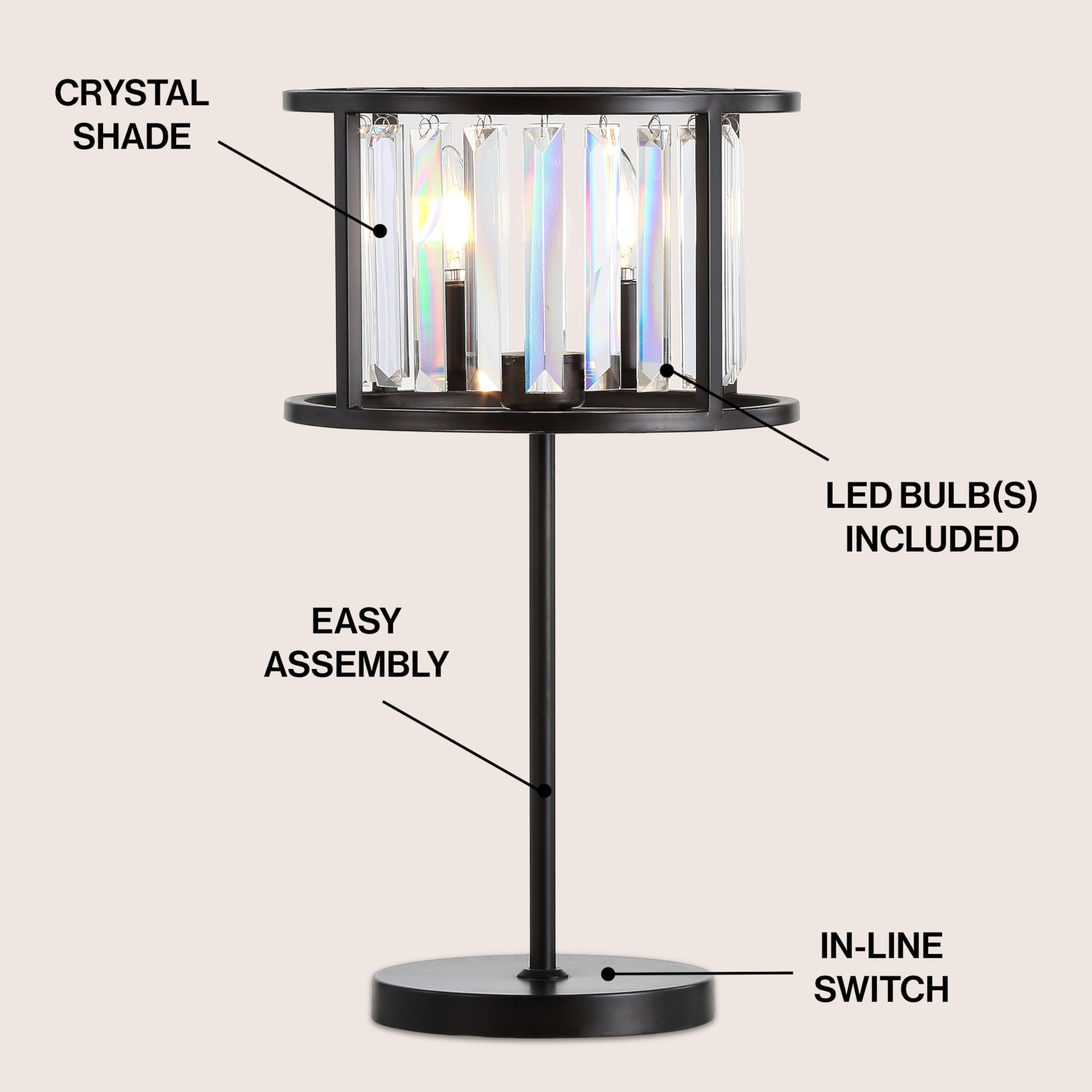Jonathan Y Jyl9053A Bevin 21.5" Metal/Crystal Led Table Lamp Traditional Bedside Desk Nightstand Lamp For Bedroom Living Room Office College Bookcase Led Bulbs Included, Oil Rubbed Bronze/Crystal