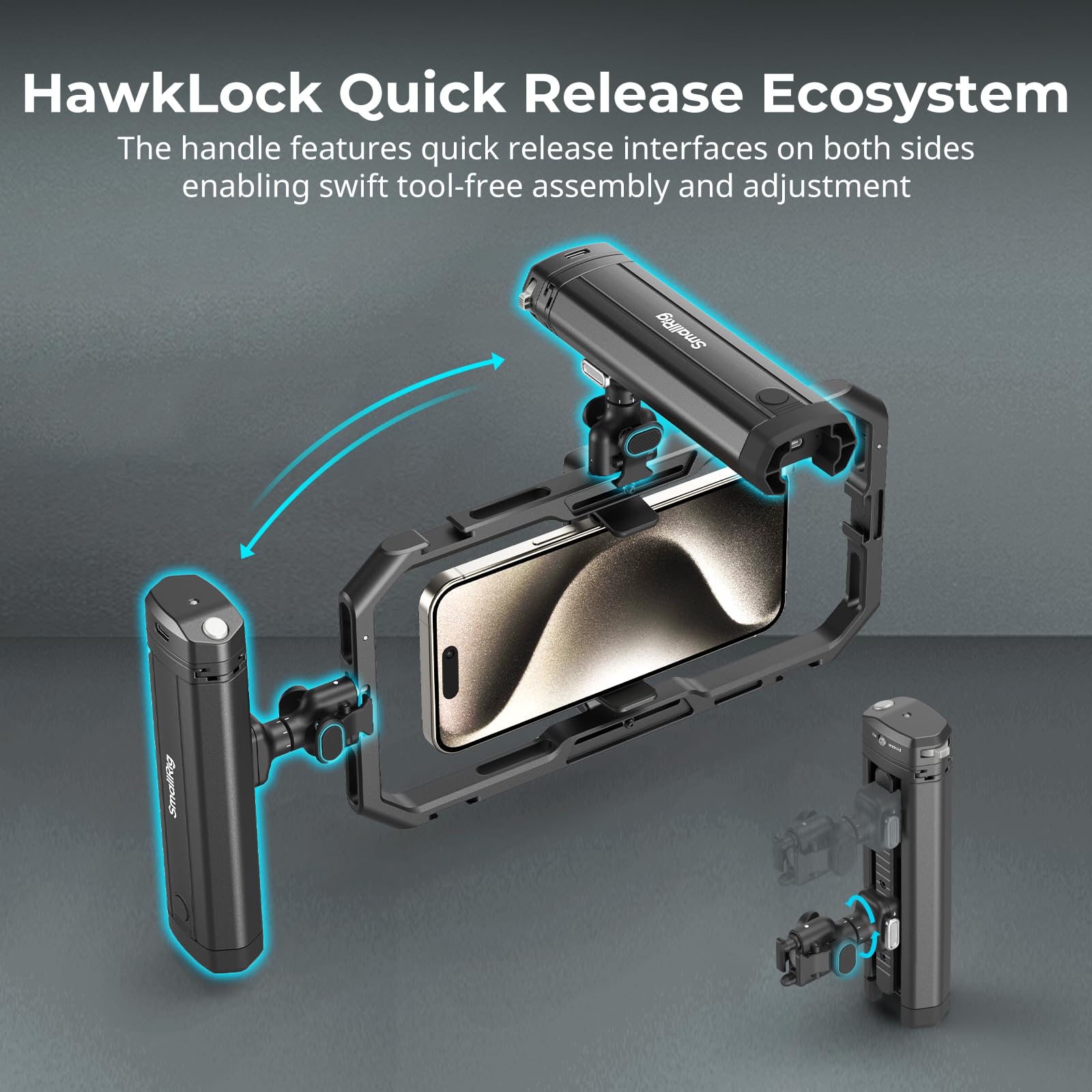 Smallrig Rotatable Bilateral Quick Release Side/Top Handle With Wireless Control And M.2 Ssd Enclosure, For Hawklock Mobile Phone Quick Release Ecosystem - 4841