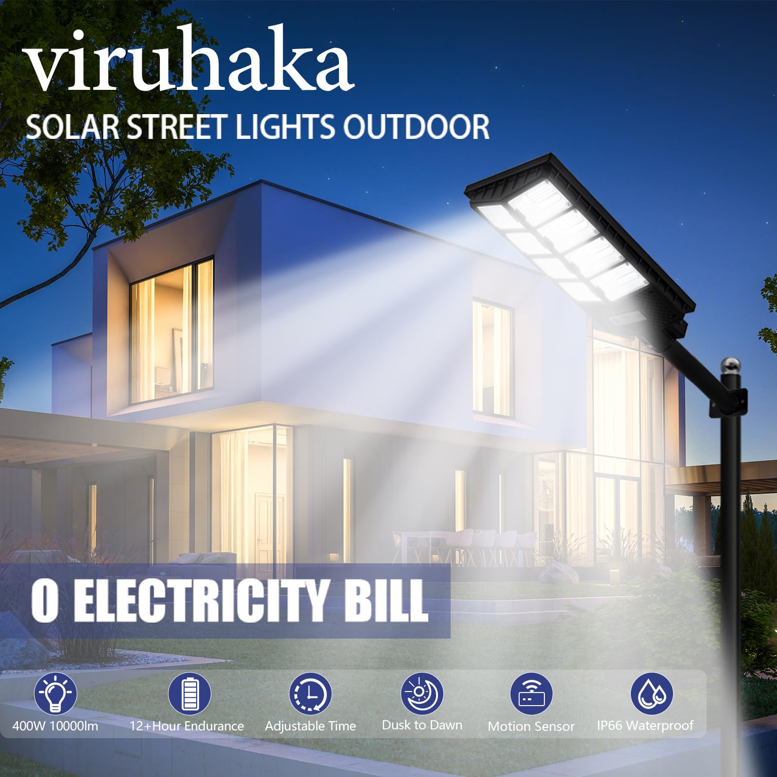 Viruhaka Solar Outdoor Lights,448Leds Street Lights With 20000Lm Hight Brightness, Ip66 Waterproof Security Flood Light, Dusk To Dawn Solar Street Lights,For Exterior Wall, Patio, Yard, Deck, Garden