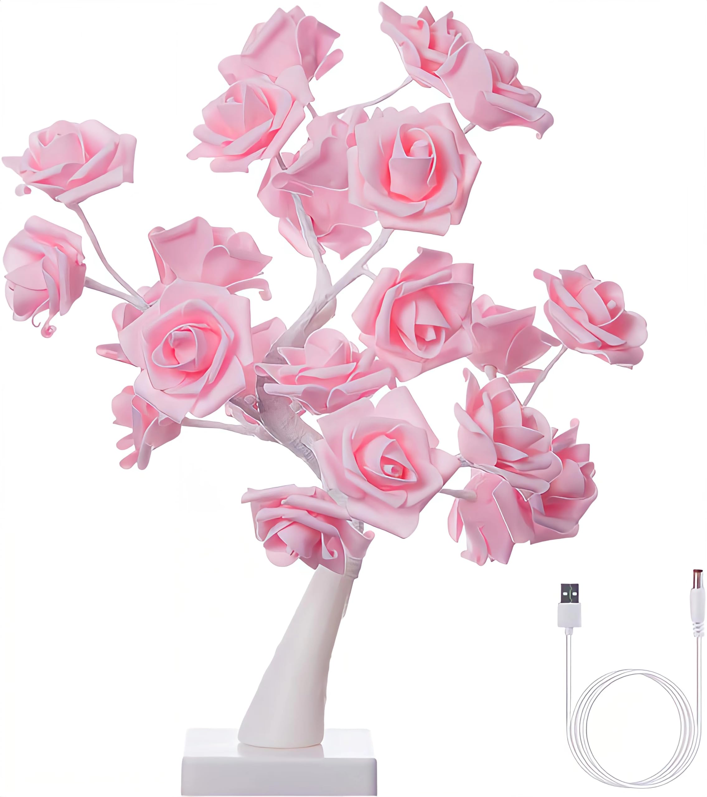 Ikenta 18" Tree Table Lamp 24 Pink Artificial Flower Rose,Wedding Light Home Decor Bedside Night Light Battery Powered Pink Table Lamp For Girl Women, Mother'S Day, Valentine'S Day, Birthday Present