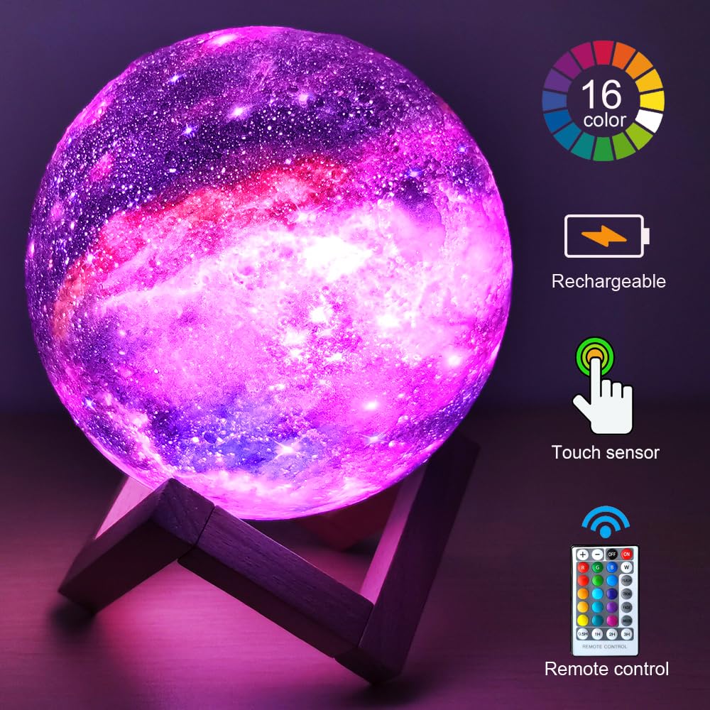 Hyodream 5.9 Inch Moon Lamp Kids Night Light Galaxy Lamp Rechargeable Battery Touch & Remote Control 16 Colors Led Moon Light As Birthday  For Boys/Girls/Kids