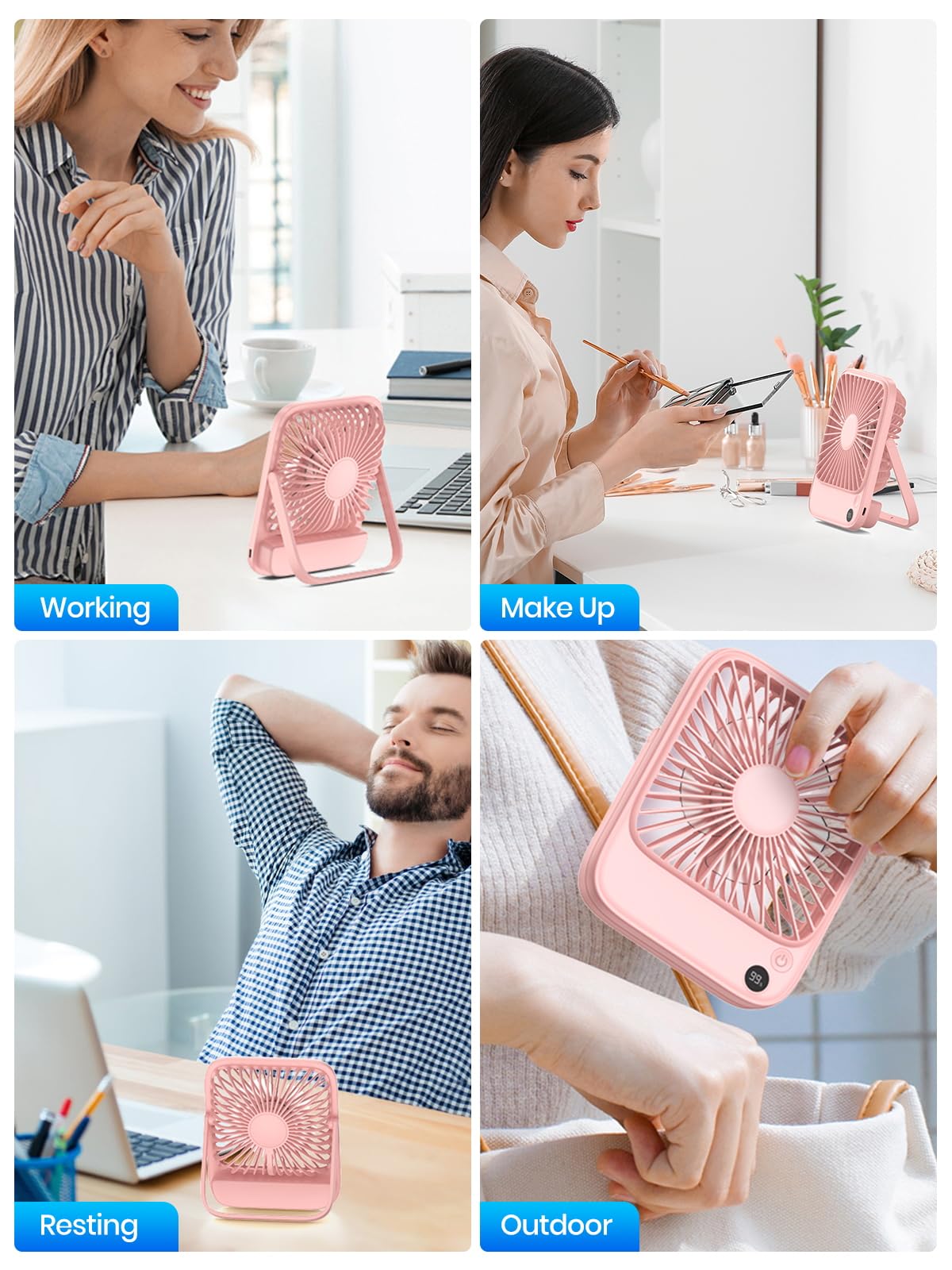 Topk 2 Pack 5000Mah Portable Desk Fan, Ultra-Thin Strong Wind Digital Display 4 Speeds Adjustable