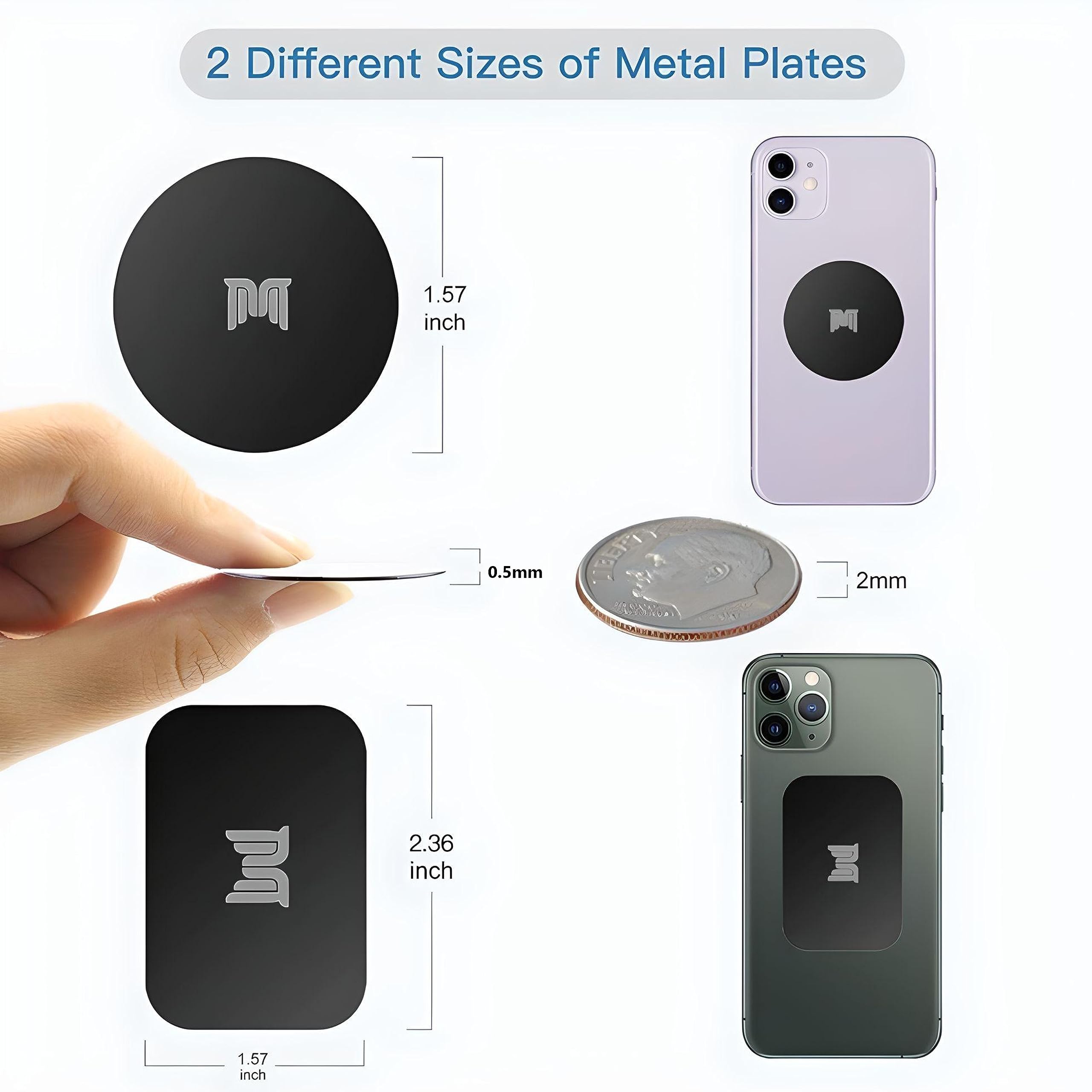 Magder 4 Pack Ultra Slim Metal Plates For Phone Case, Compatible With Any Phone Magnet For Car