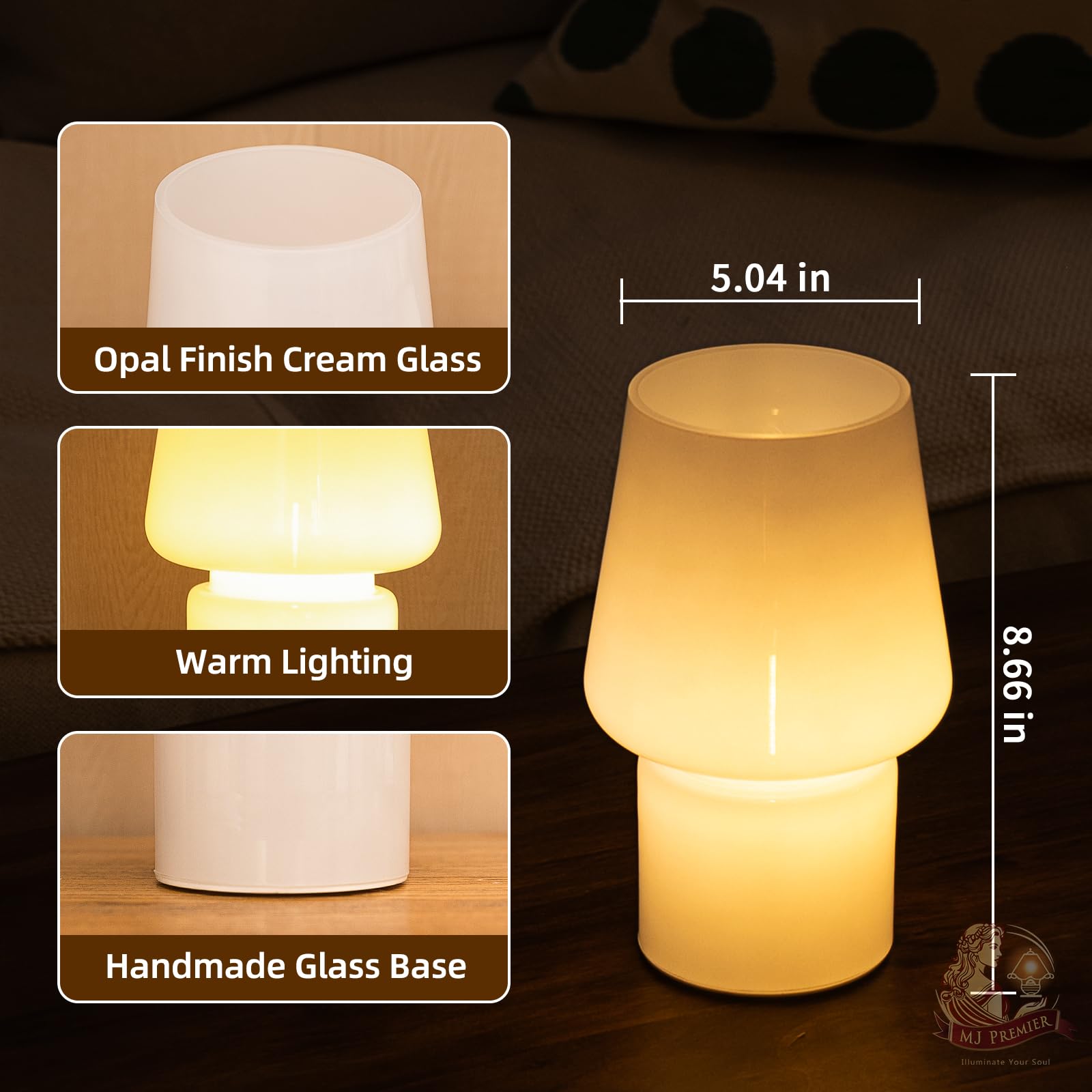 Mj Premier Battery Operated Lamp, Mushroom Lamp Home Decor, Cordless Table Lamp With Led Bulb For Power Light, Decorative Lamps For Living Room Kitchen Bedroom (Cream White)