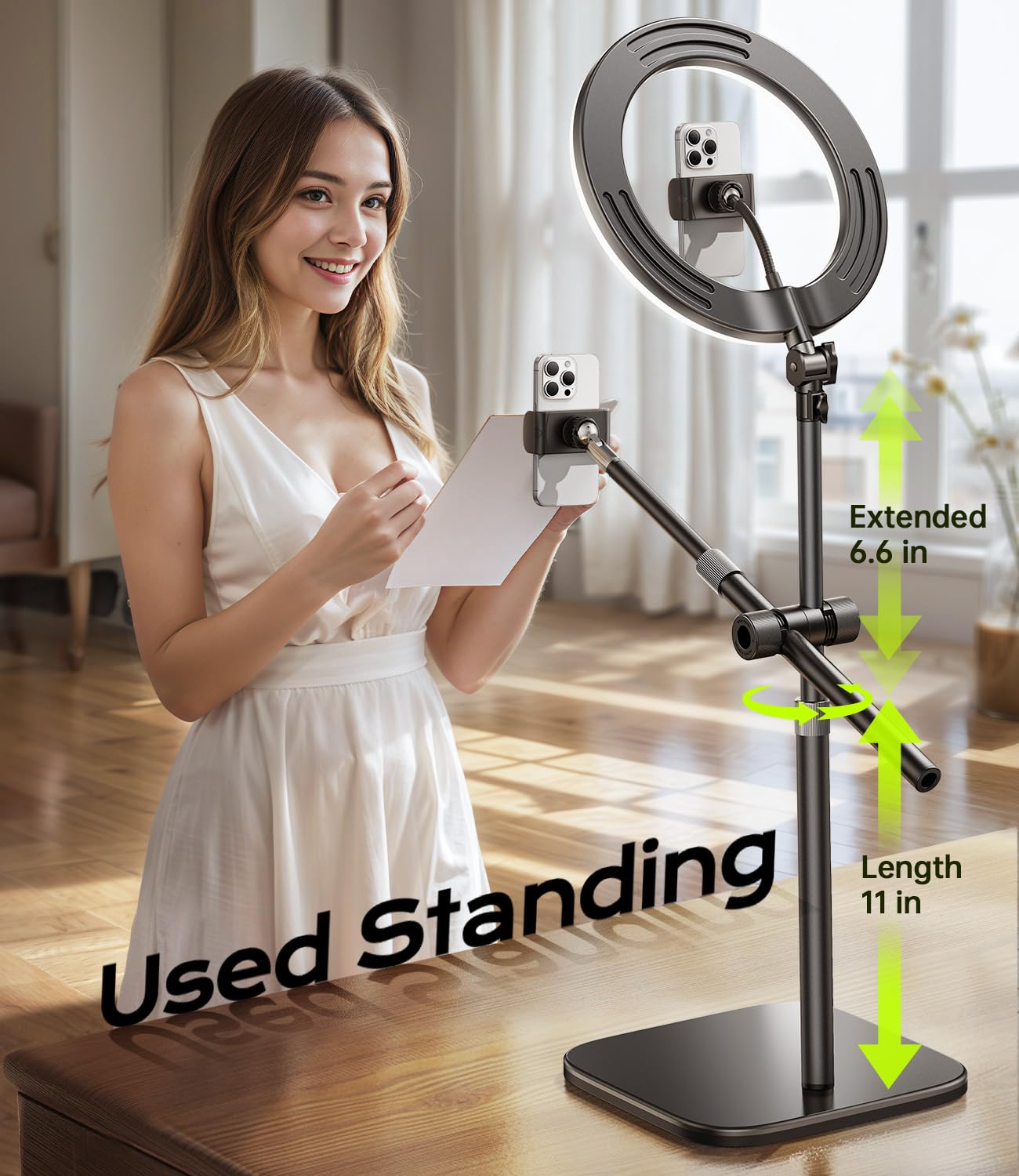 Atkttop Overhead Phone Mount,Overhead Camera Mount Stand[Anti-Shaking] With 10.5" Ring Light,Desk Stand For Iphone With Ring Light For Video Recording,Zoom Meeting,Youtube,Tiktok