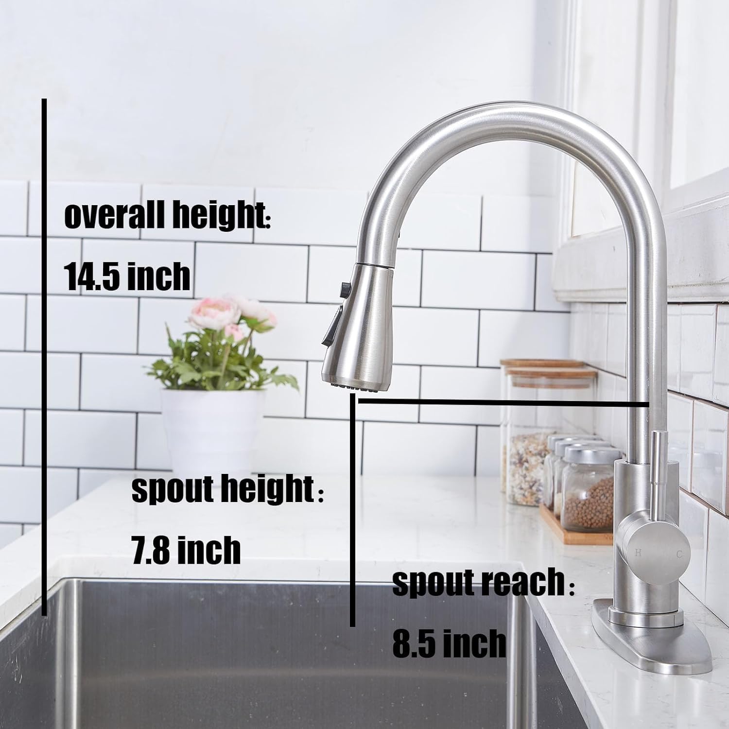 Vc Cucine Vccucine Kitchen Faucet With Pull Down Sprayer, Brushed Nickel Faucet For Kitchen Sink, Small High Arc Rv Stainless Steel Single Handle Pull Out Kitchen Sink Faucet